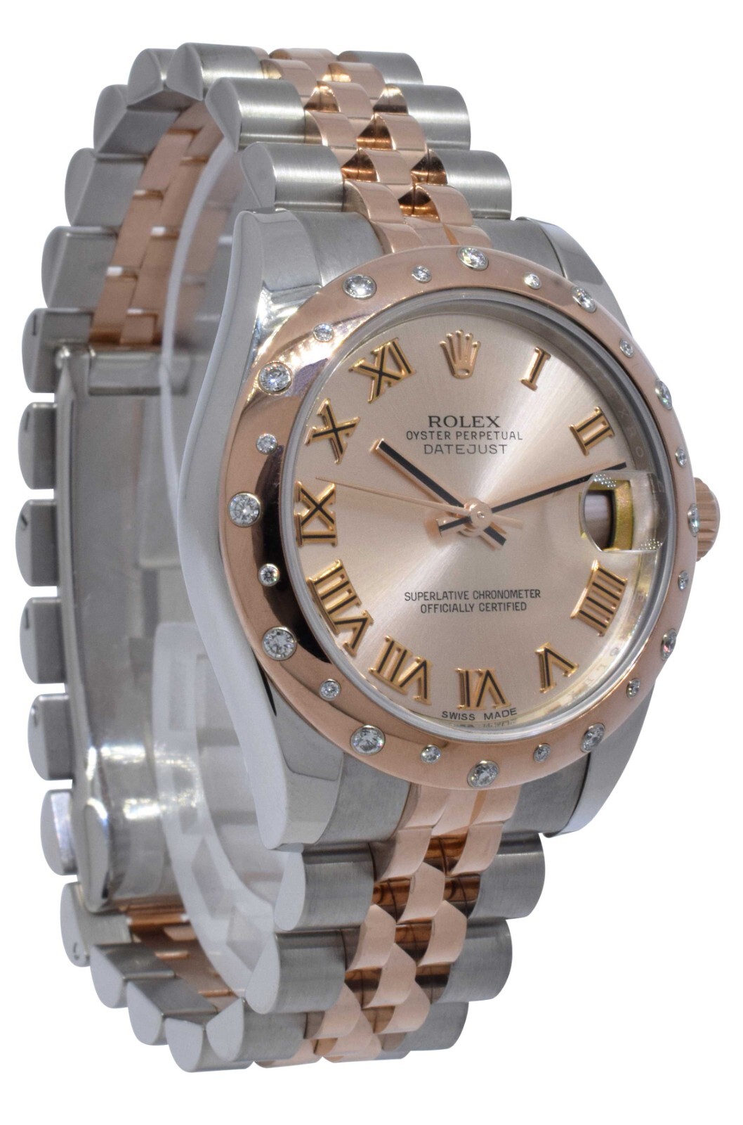Rolex Datejust 18k Rose Gold/Steel Diamond Bezel Pink 31mm Watch +Card 178341