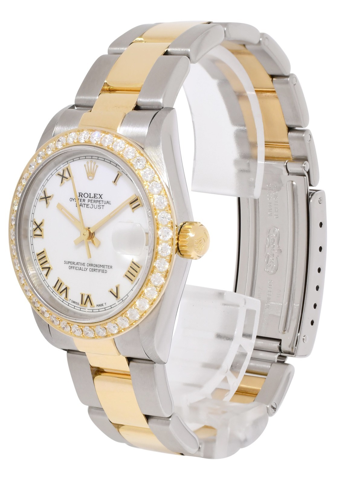 Rolex Datejust 18k Yellow Gold/Steel White Dial Diamond Bezel 31mm Watch Y 78243