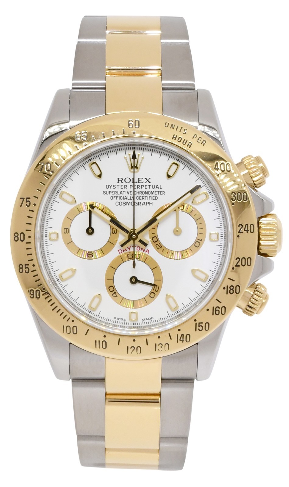 Rolex Daytona Chronograph 18k Yellow Gold/Steel White Dial 40mm Watch V 116523