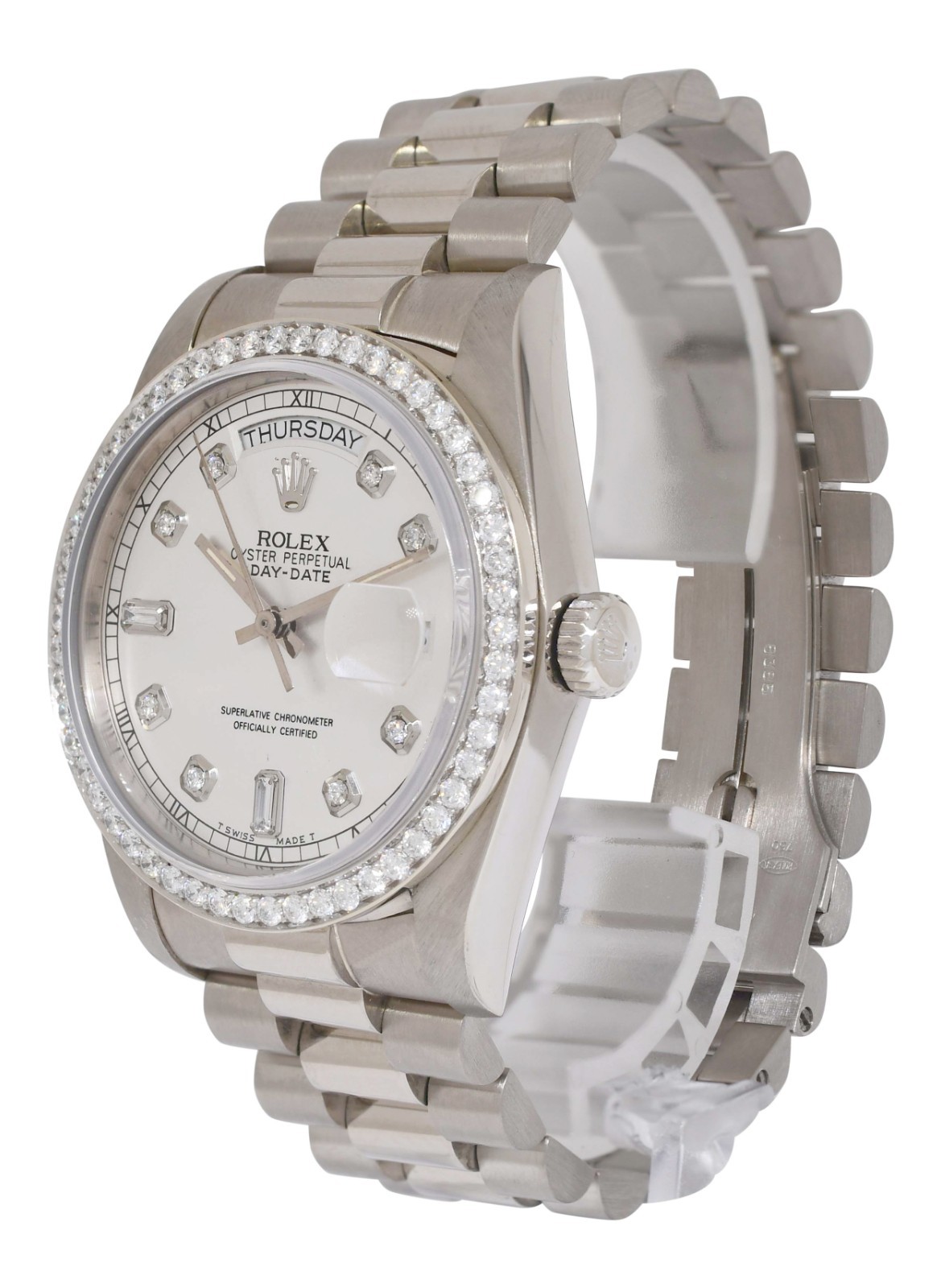 Rolex Day-Date President 18k White Gold Diamond Dial/Bezel 36mm Watch '84 18039