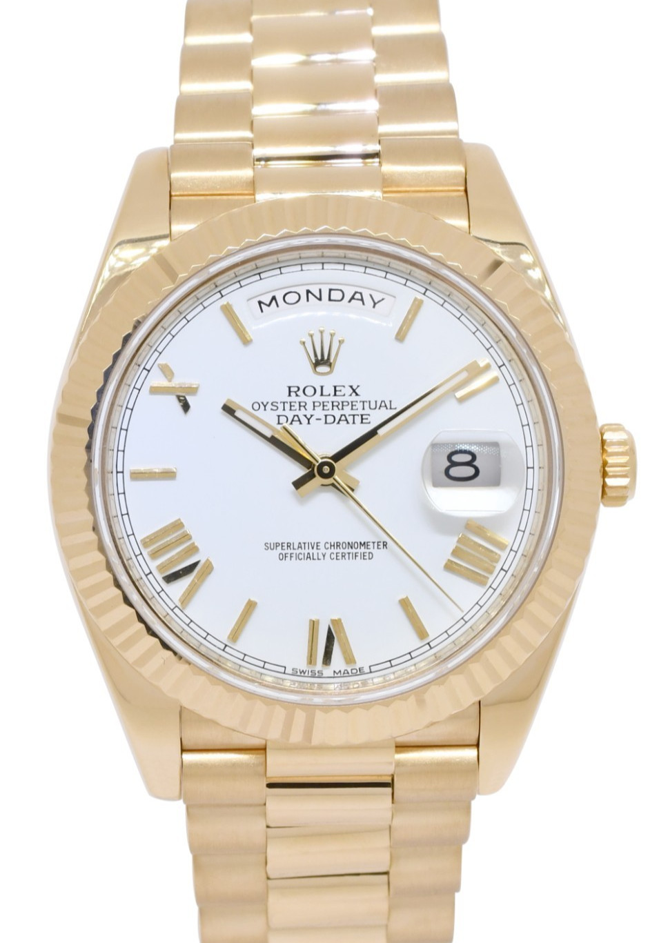 Rolex Day-Date 40 President 18k Yellow Gold White Roman Dial Watch +Card 228238 Rolex Day-Date 40 President 18k Yellow Gold White Roman Dial Watch +Card 228238