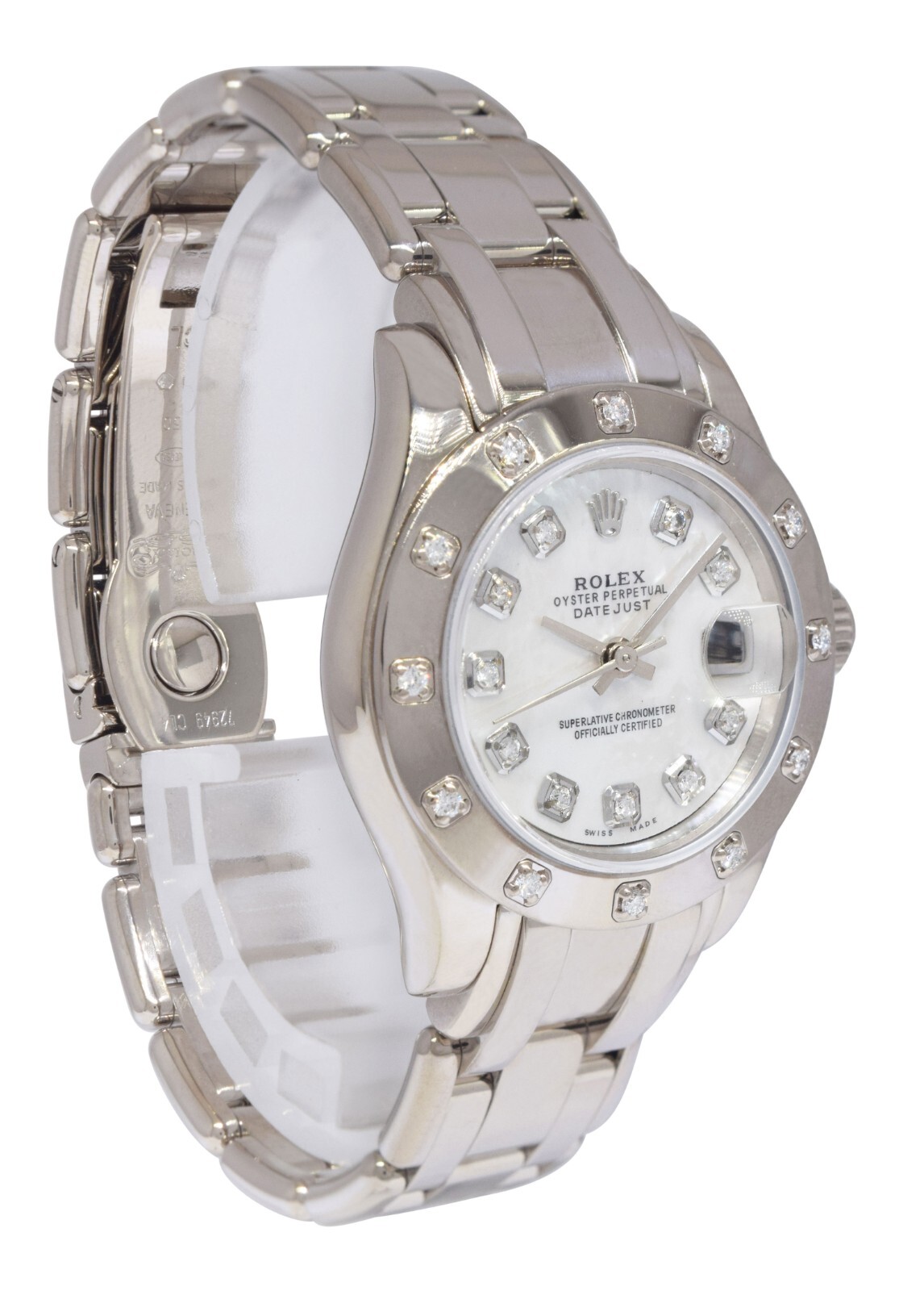 Rolex Datejust Pearlmaster 18k White Gold MOP Diamond Ladies 29mm Watch K 80319