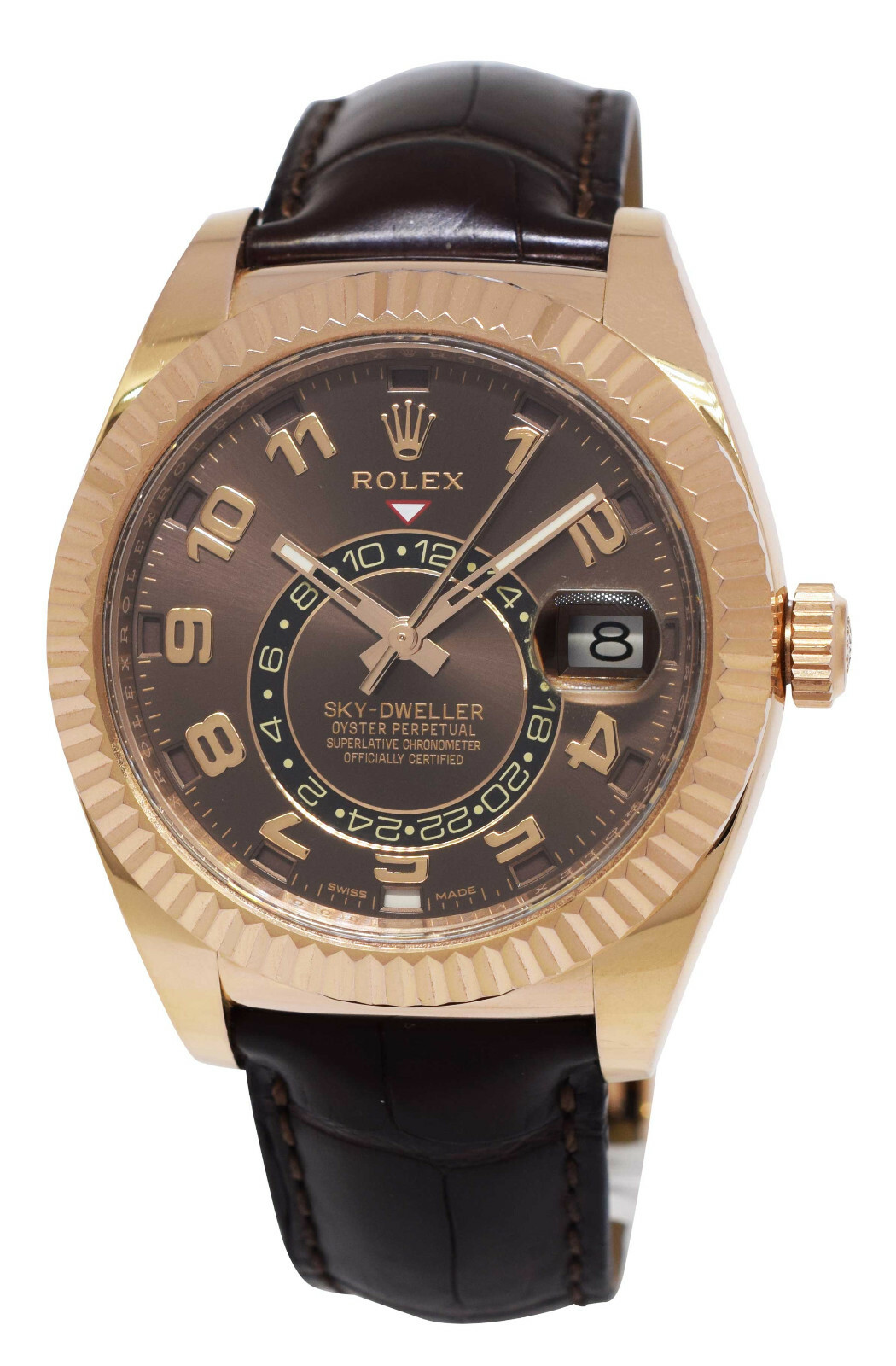 Rolex Sky-Dweller 18k Rose Gold Chocolate GMT Mens 42mm Watch B/P '15 326135
