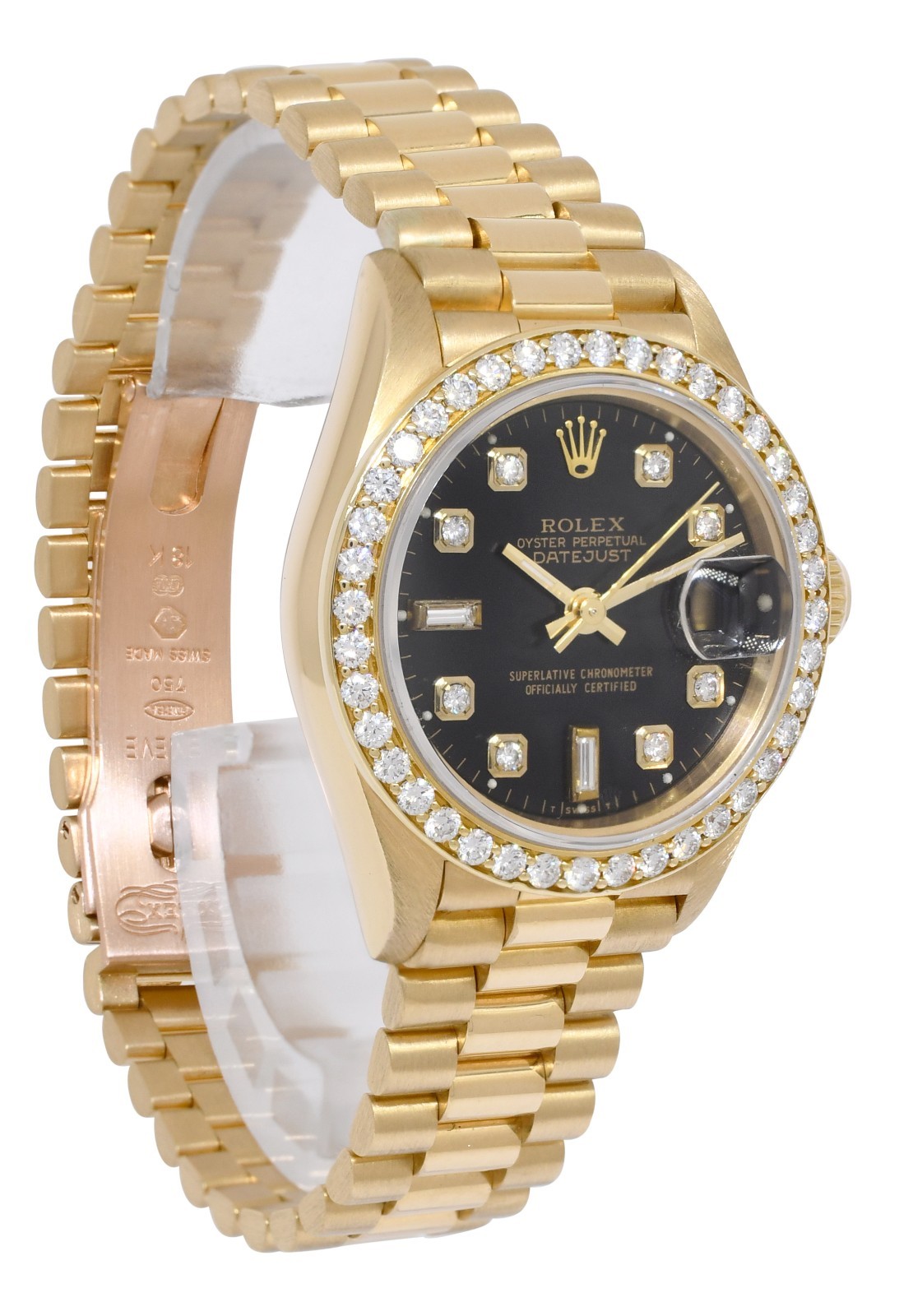 Rolex Datejust President 18k Yellow Gold Black Diamond 26mm Watch T 69178