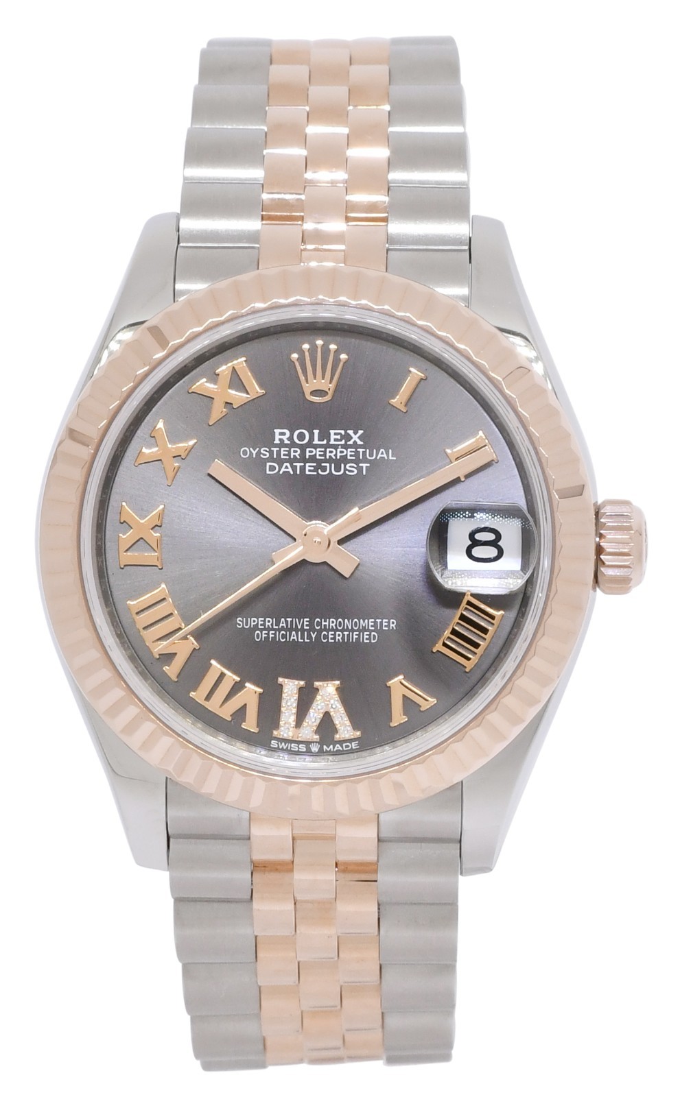 Rolex Datejust 31 18k Rose Gold/Steel Slate Gray Diamond VI Ladies Watch 278271
