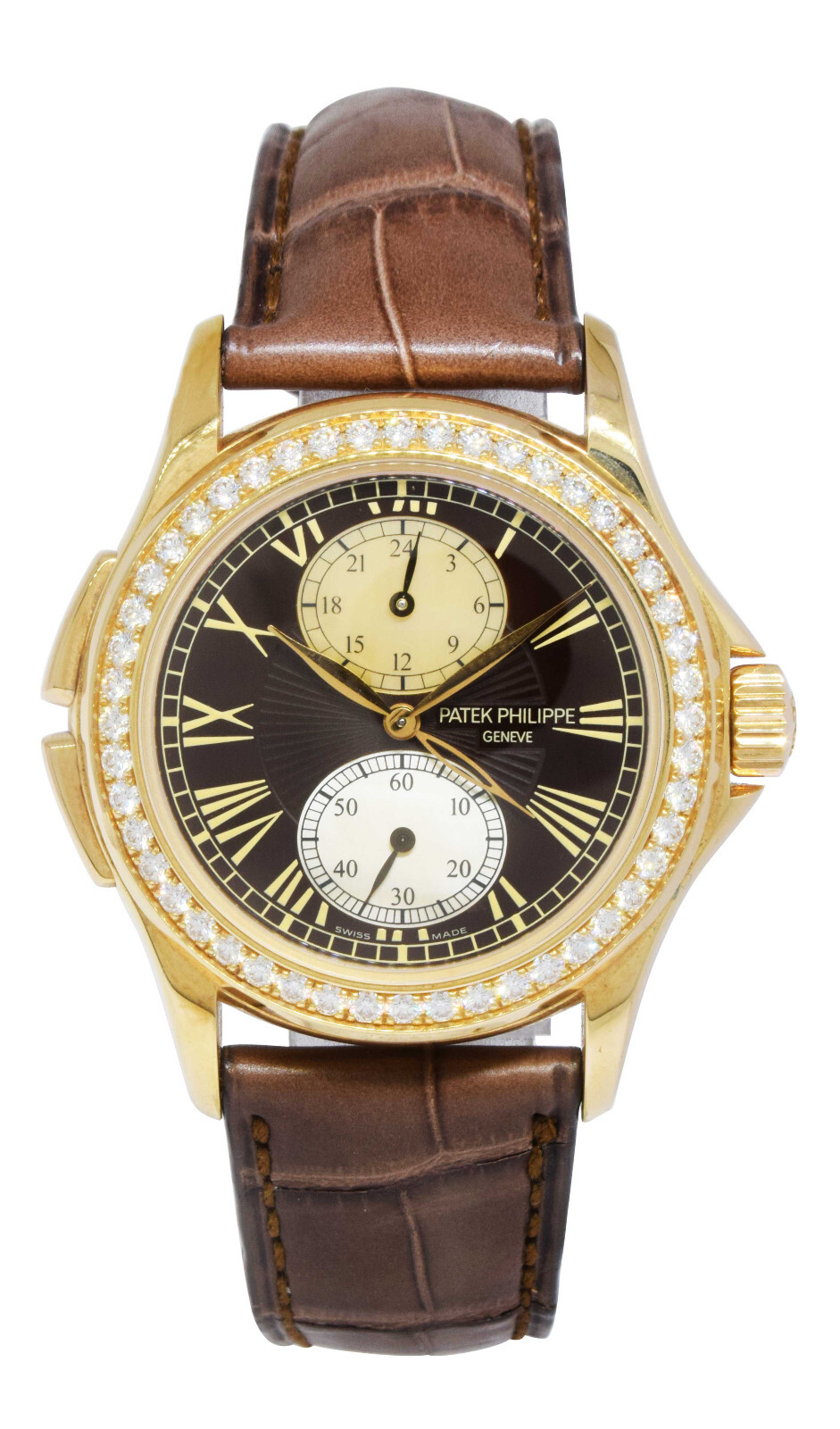 Patek Philippe Travel Time 4934 18K Rose Gold Pearl & Diamonds Watch 4934R