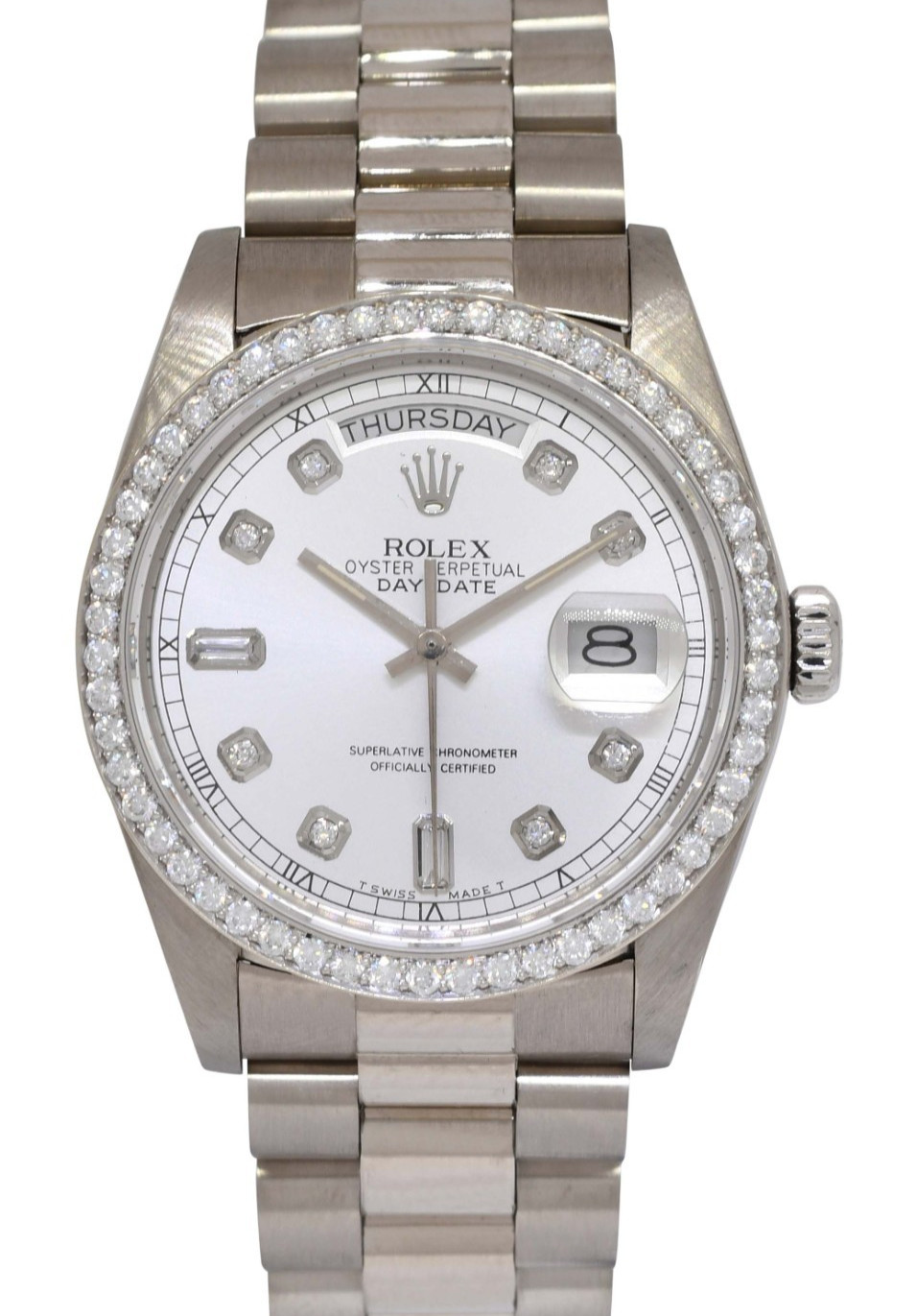 Rolex Day-Date President 18k White Gold Diamond Dial/Bezel 36mm Watch '84 18039 Rolex Day-Date President 18k White Gold Diamond Dial/Bezel 36mm Watch '84 18039