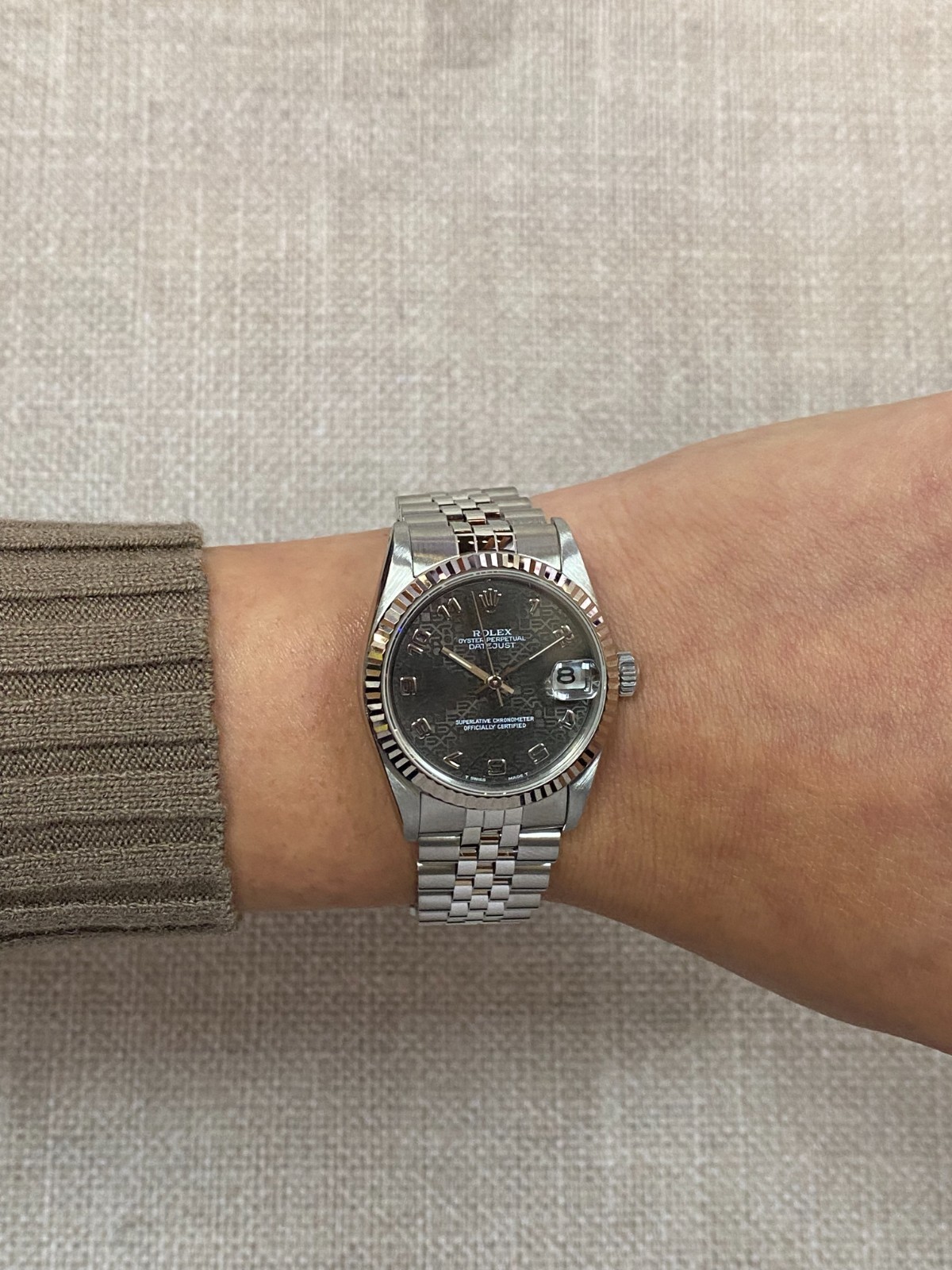 Rolex Datejust Steel 18k White Gold Bezel Black Jubilee Dial 31mm Watch U 68274