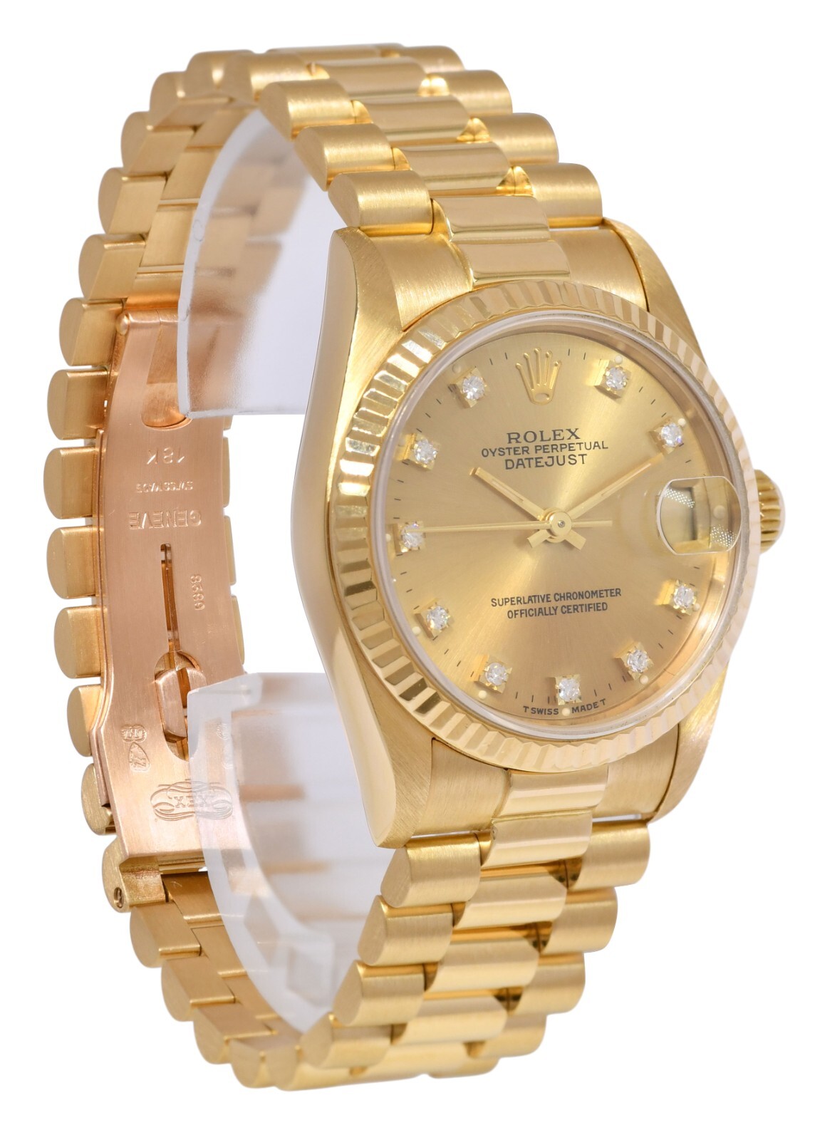 Rolex Datejust President 18k Yellow Gold Champagne Diamond 31mm Watch S 68278