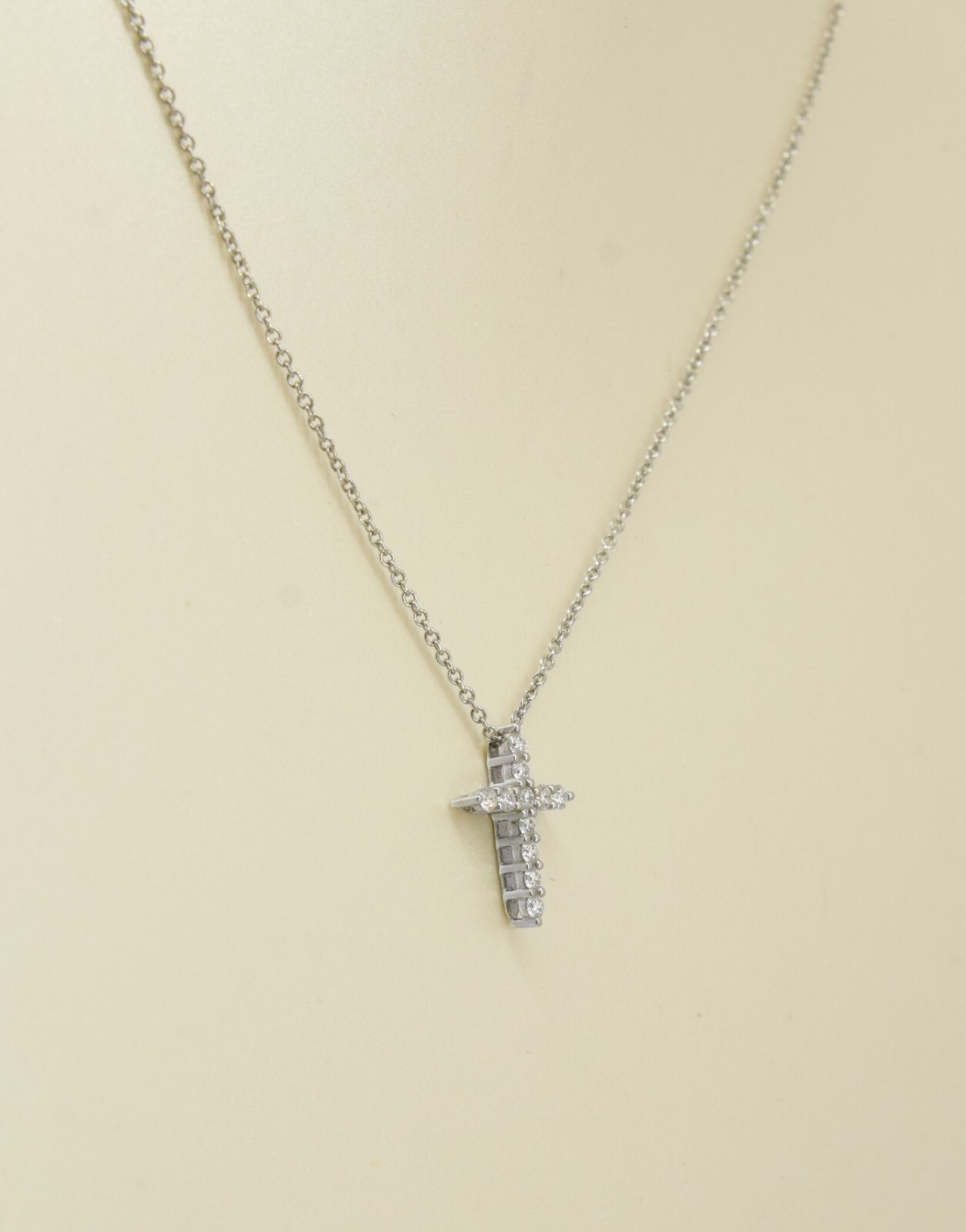 Tiffany & Co. Platinum Diamond Mini Cross Pendant on 16" Chain