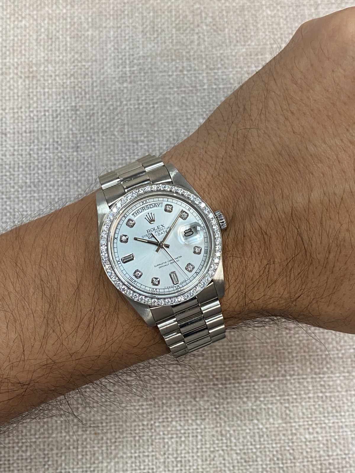Rolex Day-Date President 18k White Gold Diamond Dial/Bezel 36mm Watch '84 18039