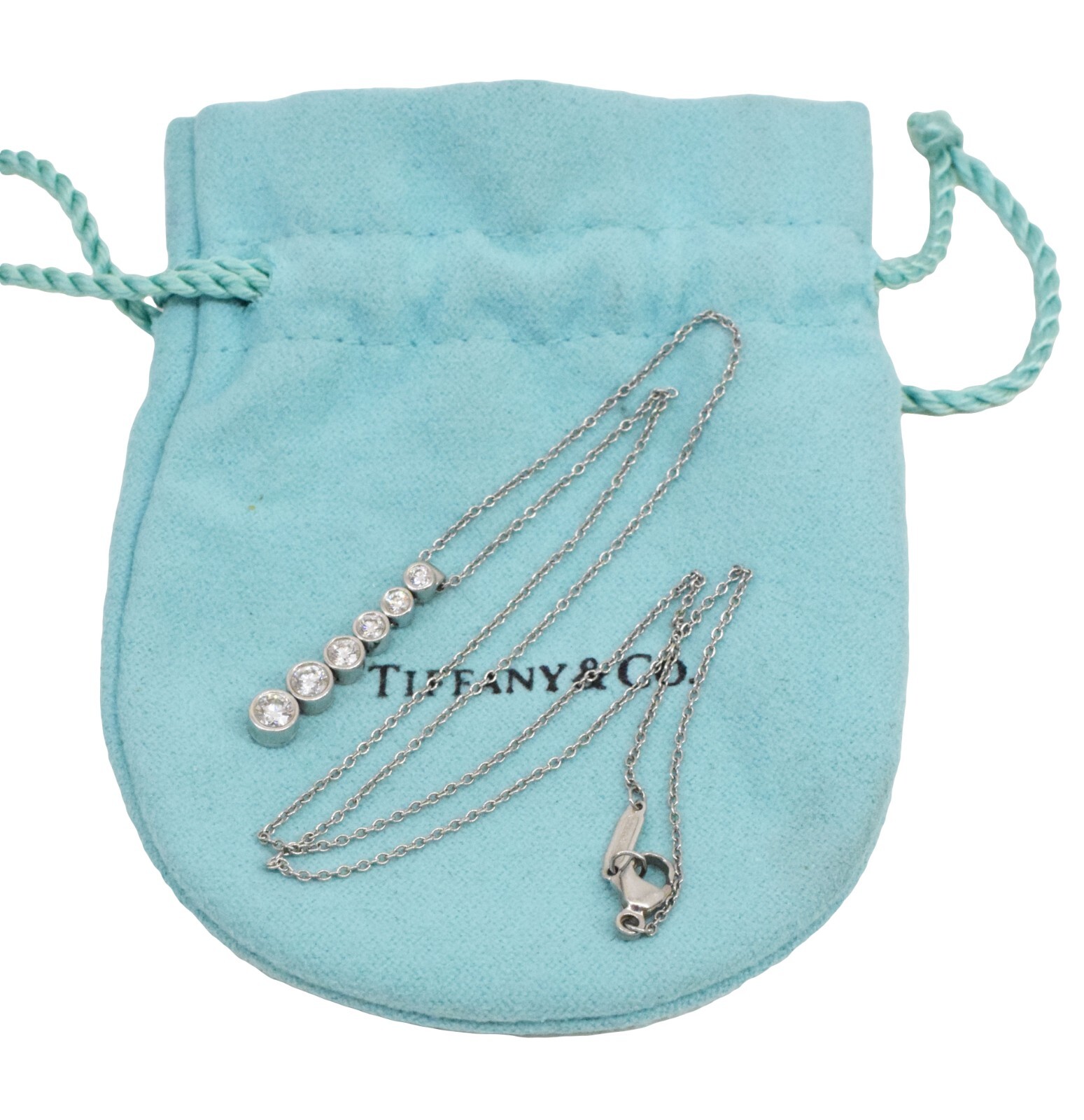 Tiffany & Co. Jazz Graduated Drop Diamond Pendant Platinum Chain Necklace 16"
