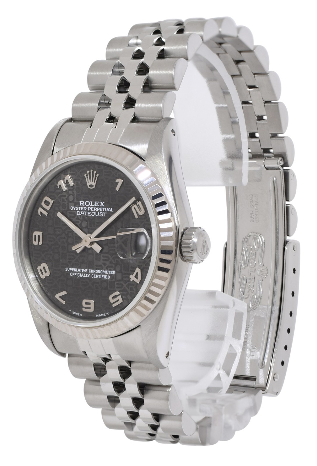 Rolex Datejust Steel 18k White Gold Bezel Black Jubilee Dial 31mm Watch U 68274