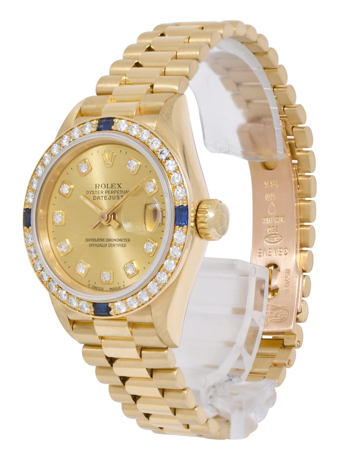 Rolex Datejust President Yellow Gold Diamond/Sapphire 26mm Watch +PP '85 69178