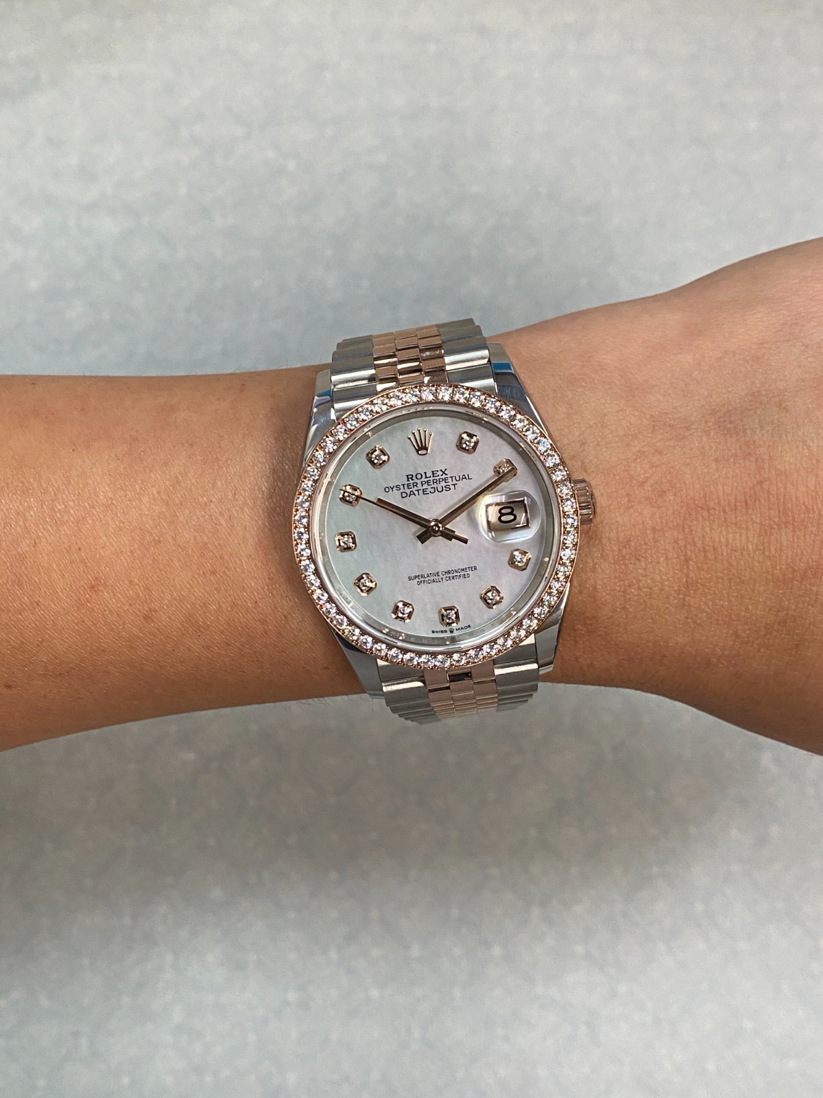Rolex Datejust 36 18k Rose Gold/Steel MOP Diamond Dial/Bezel Watch '18+ 126281