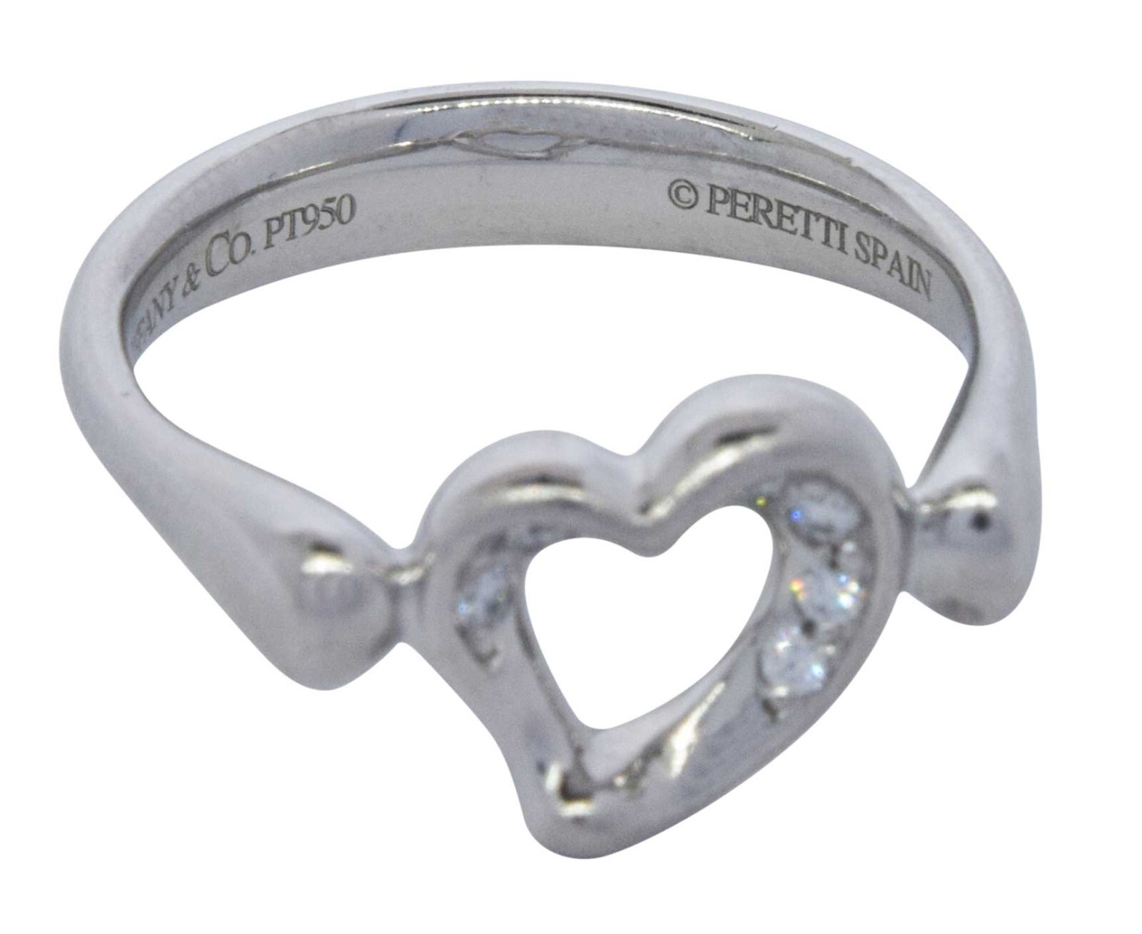 Tiffany & Co. Elsa Peretti Open Heart Diamond & Platinum Ladies Ring Size 5 Tiffany & Co. Elsa Peretti Open Heart Diamond & Platinum Ladies Ring Size 5