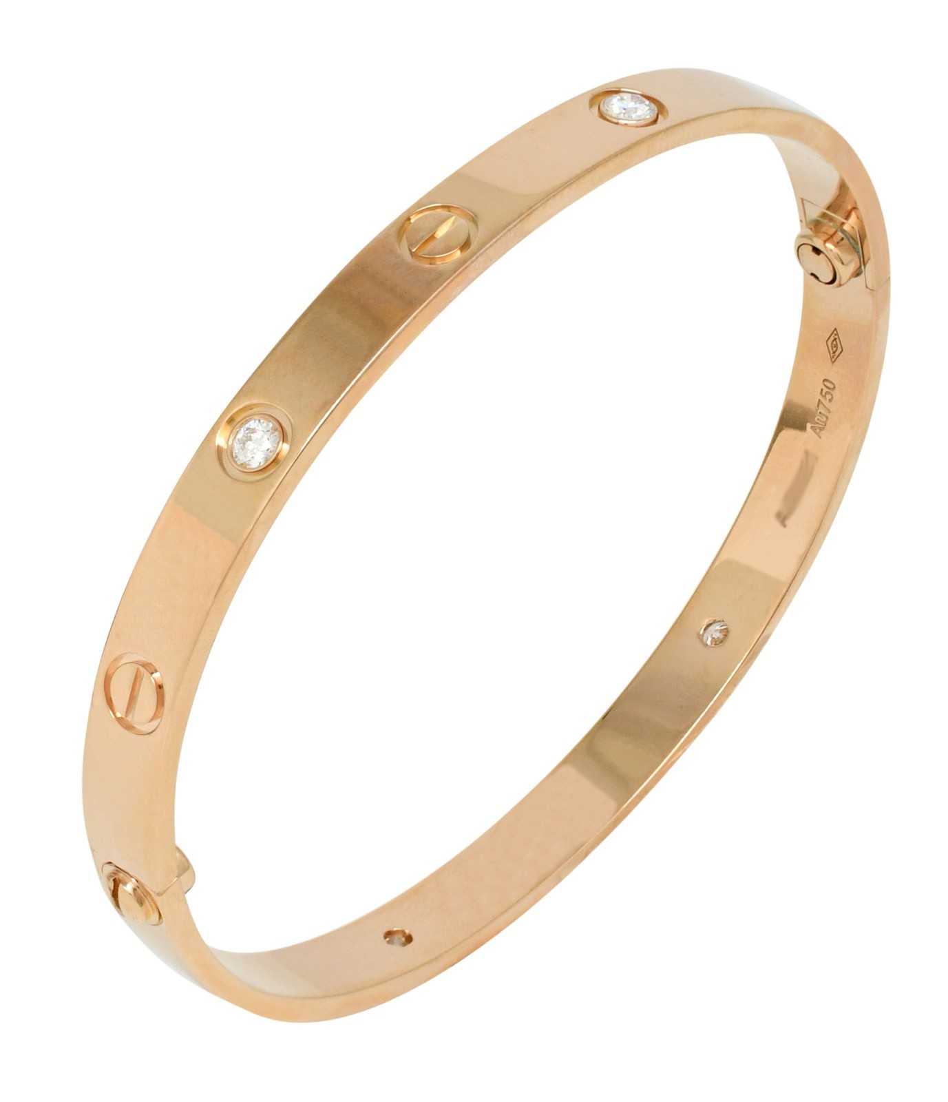 Cartier Love Bracelet 4 Diamond 18k Rose Gold Size 19 +Box B6069919 Cartier Love Bracelet 4 Diamond 18k Rose Gold Size 19 +Box B6069919