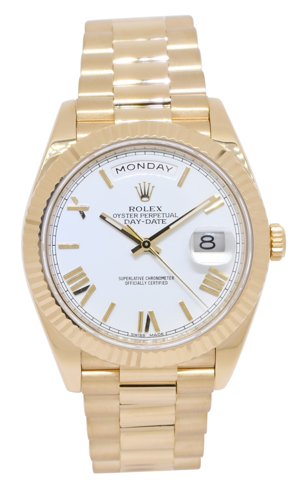 Rolex Day-Date 40 President 18k Yellow Gold White Roman Dial Watch +Card 228238