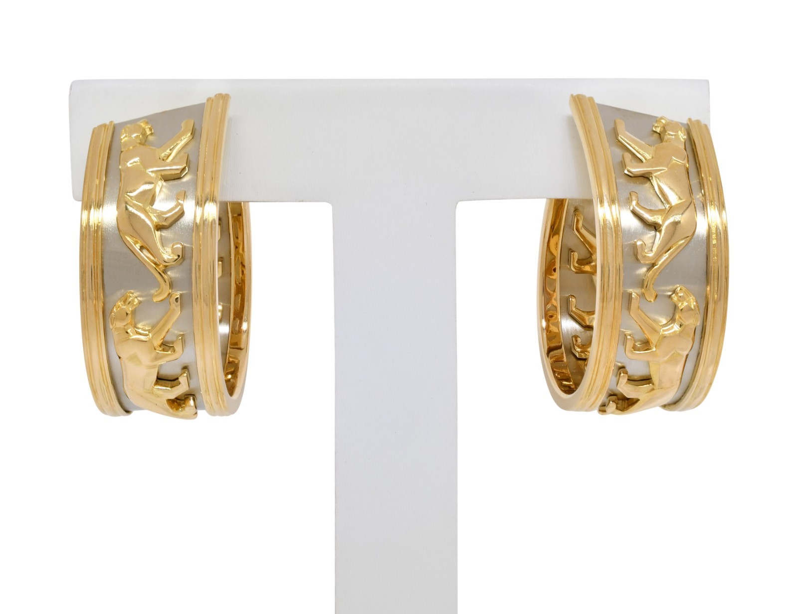 Cartier Panthere 18k Yellow Gold & Platinum Hoop Earrings