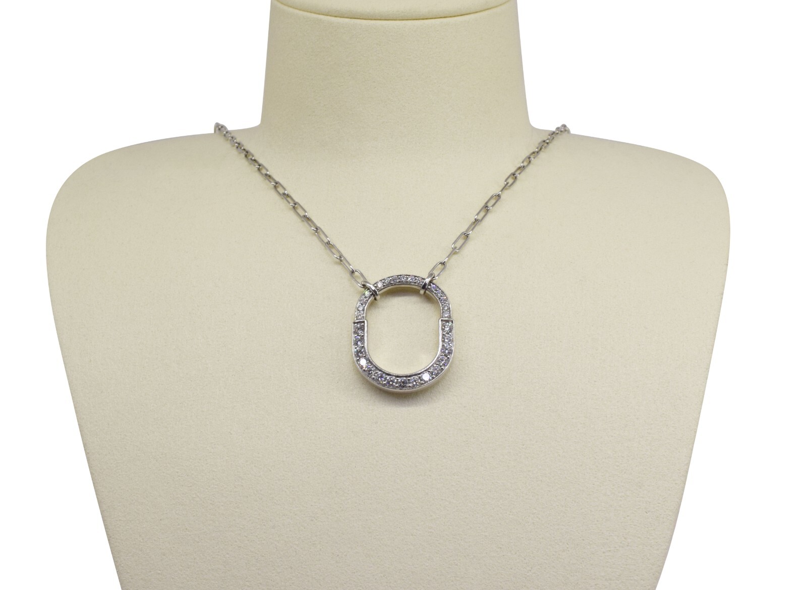 Tiffany & Co. Tiffany Lock Diamond Pendant 18k White Gold Chain Necklace +Box