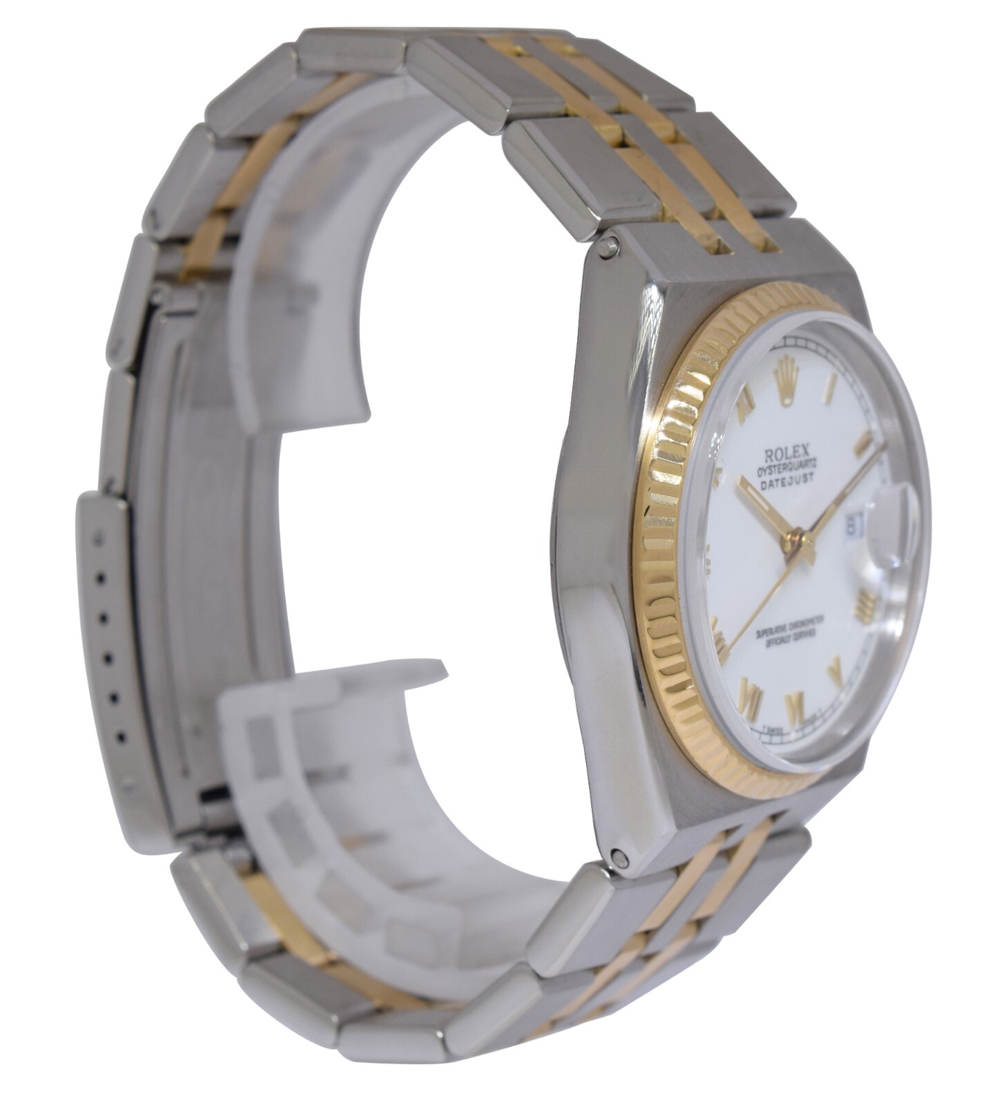 Rolex Datejust Oysterquartz 18k Yellow Gold/Steel White Dial 36mm Watch E 17013