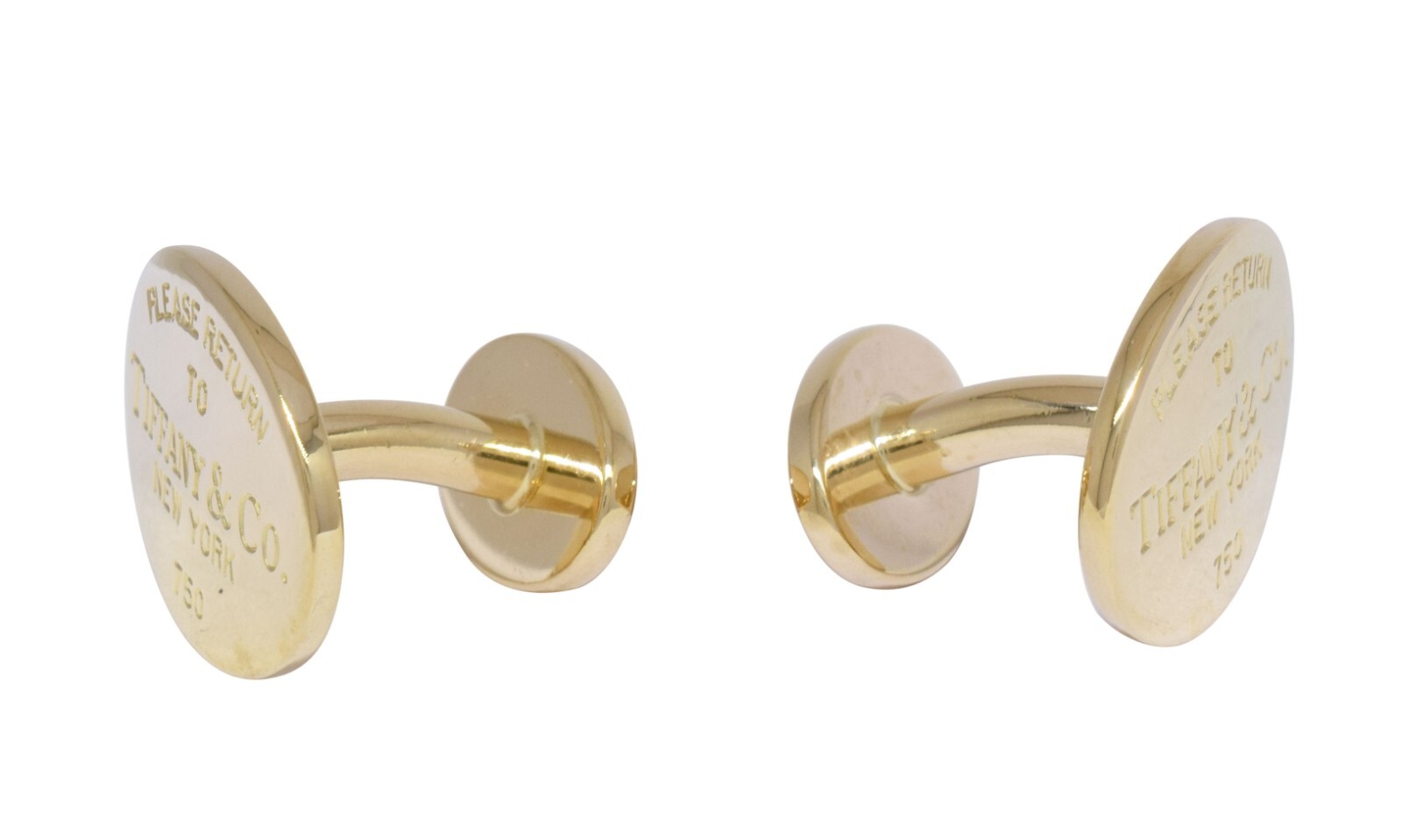 Tiffany & Co. "Return to Tiffany" 18k Yellow Gold Cufflinks +Pouch