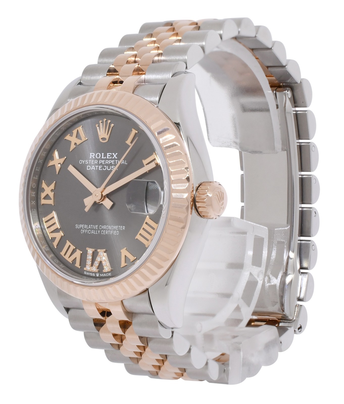 Rolex Datejust 31 18k Rose Gold/Steel Slate Gray Diamond VI Ladies Watch 278271