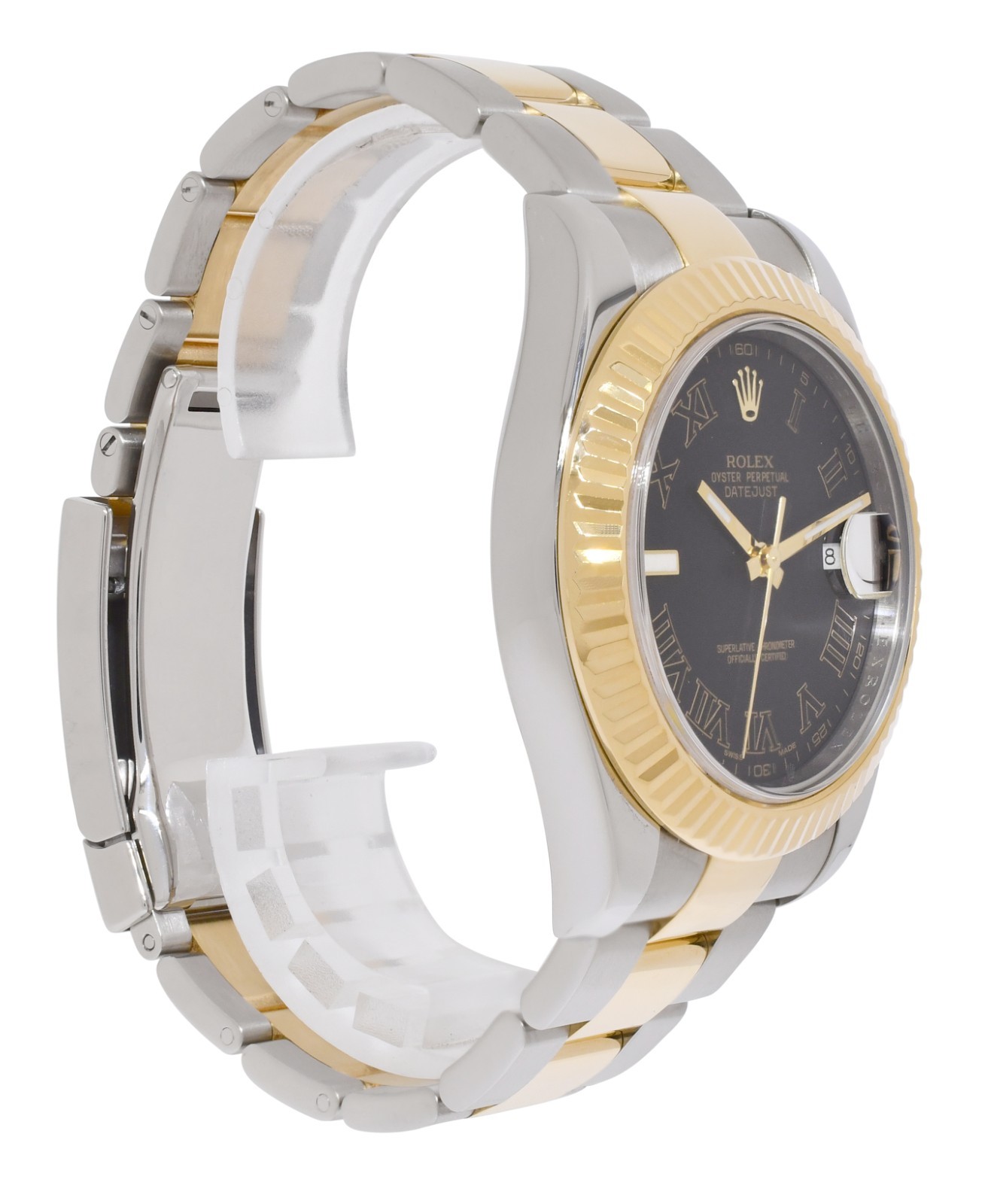 Rolex Datejust II 18k Yellow Gold/Steel Black Roman Dial Mens 41mm Watch 116333