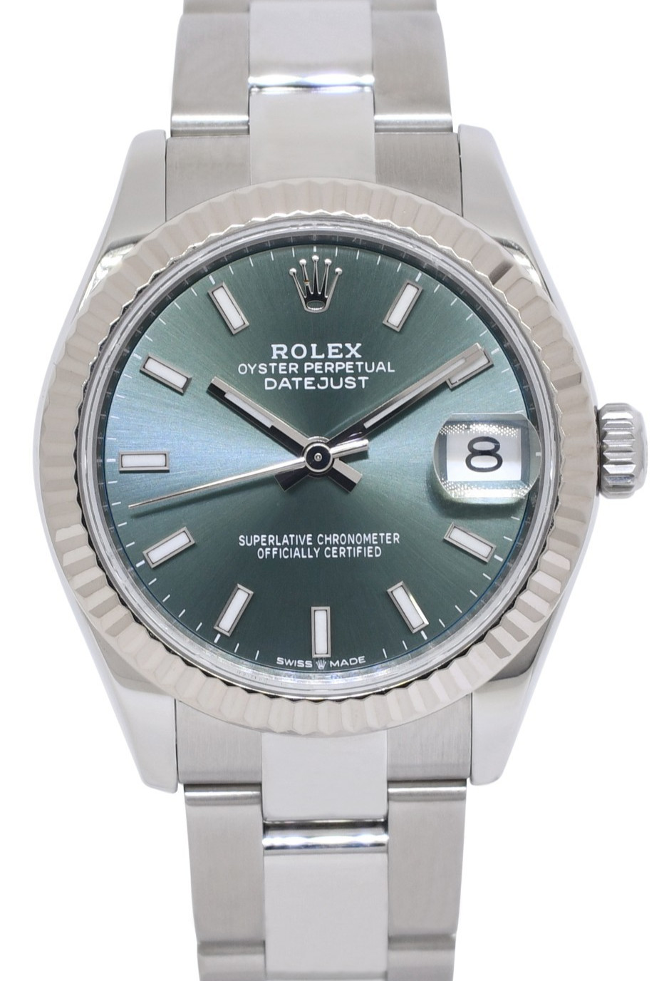 Rolex Datejust 31 Steel & 18k White Gold Bezel Green Dial Ladies Watch 278274