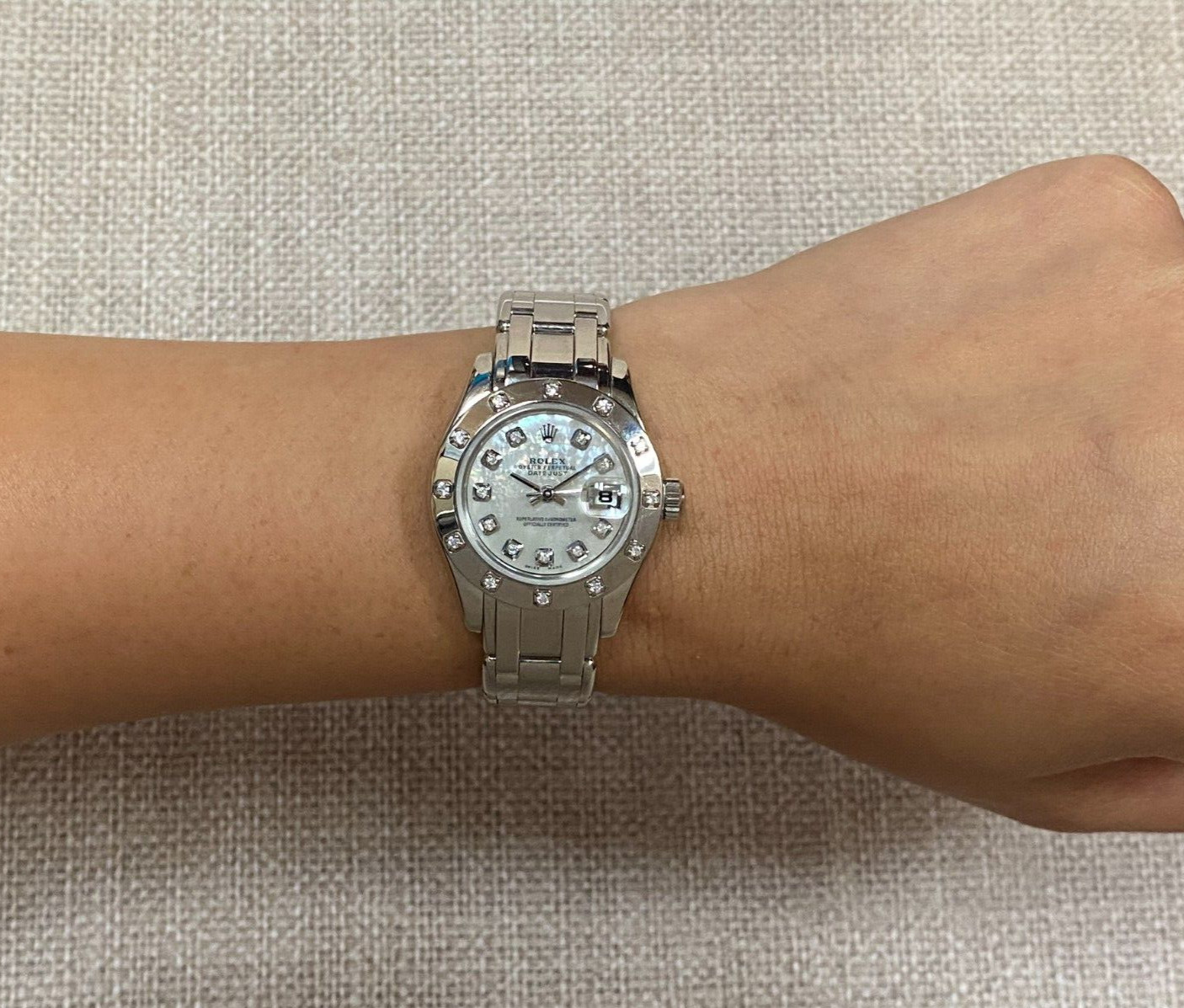 Rolex Datejust Pearlmaster 18k White Gold MOP Diamond Ladies 29mm Watch K 80319