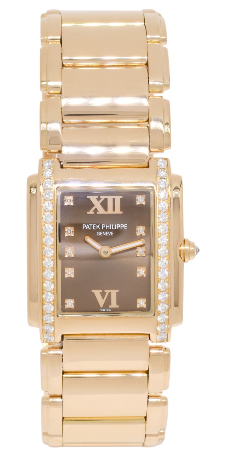 Patek Philippe Twenty~4 18k Rose Gold & Diamond Chocolate Ladies Watch 4910/11R