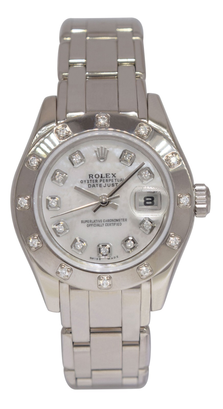 Rolex Datejust Pearlmaster 18k White Gold MOP Diamond Ladies 29mm Watch K 80319