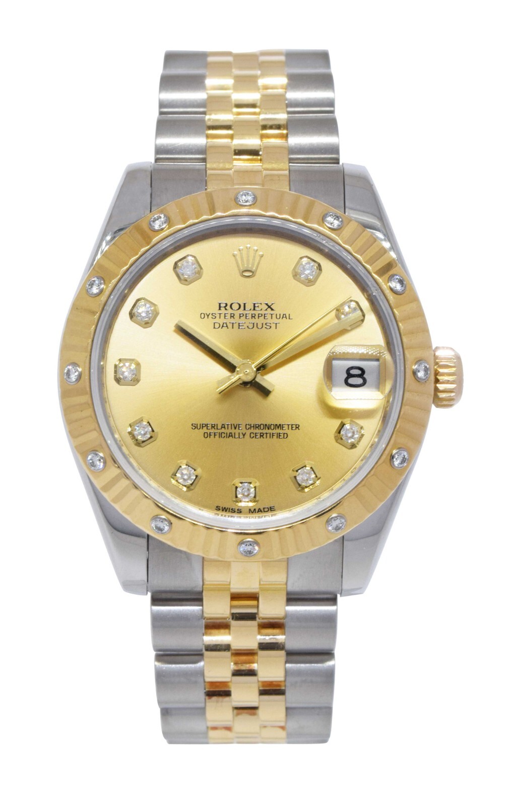 Rolex Datejust 18k Yellow Gold/Steel & Diamond Champagne Dial 31mm Watch 178313