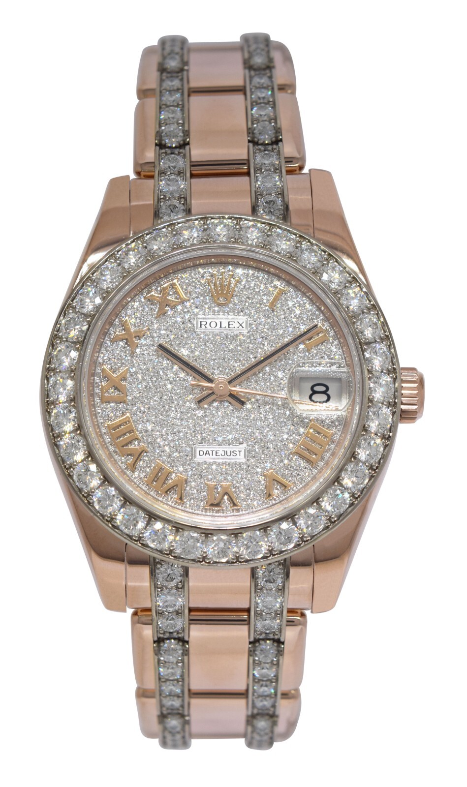 Rolex Datejust Pearlmaster 18k Rose Gold Diamond Ladies 34mm Watch B/P 81285
