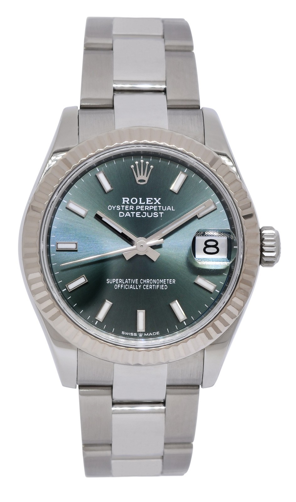 Rolex Datejust 31 Steel & 18k White Gold Bezel Green Dial Ladies Watch 278274