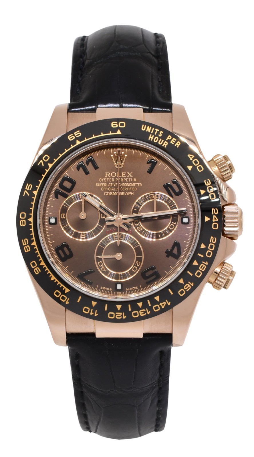Rolex Daytona 18k Rose Gold / Ceramic Chocolate Dial 40mm Watch B/P '15 116515