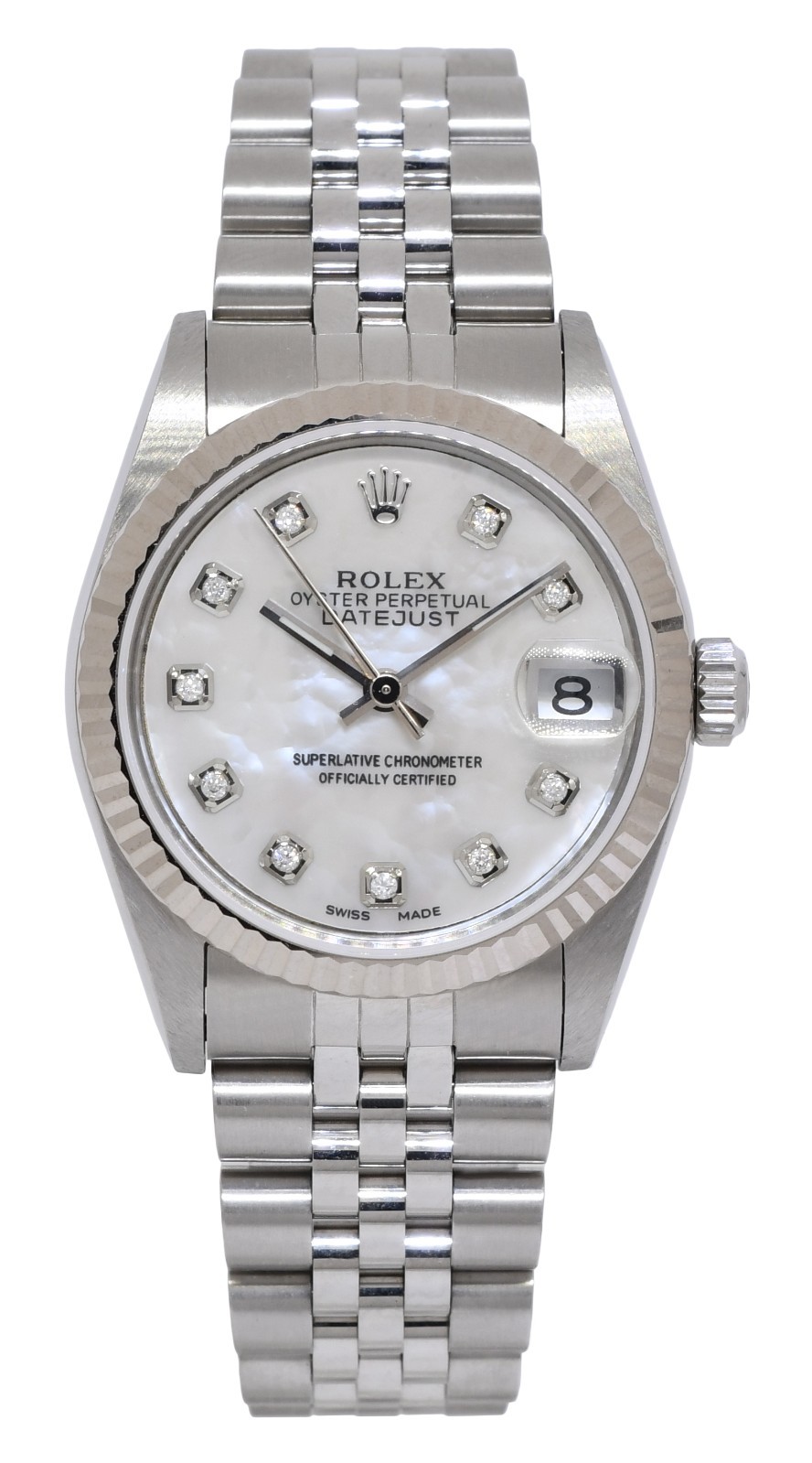 Rolex Datejust 31 Steel 18k White Gold Bezel MOP w/Dia Dial Ladies Watch A 78274