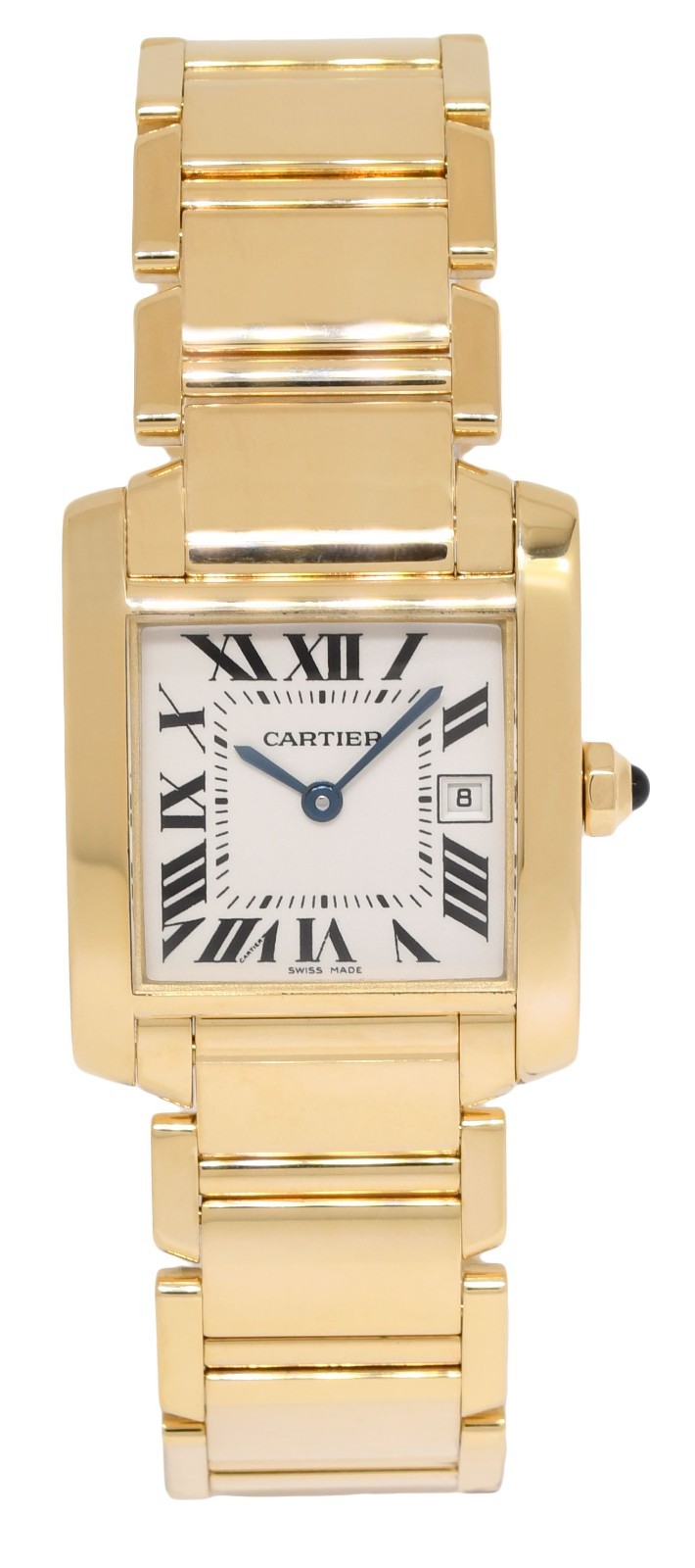 Cartier Tank Francaise Medium 18k YG Ivory Dial Ladies Quartz Date Watch 2466