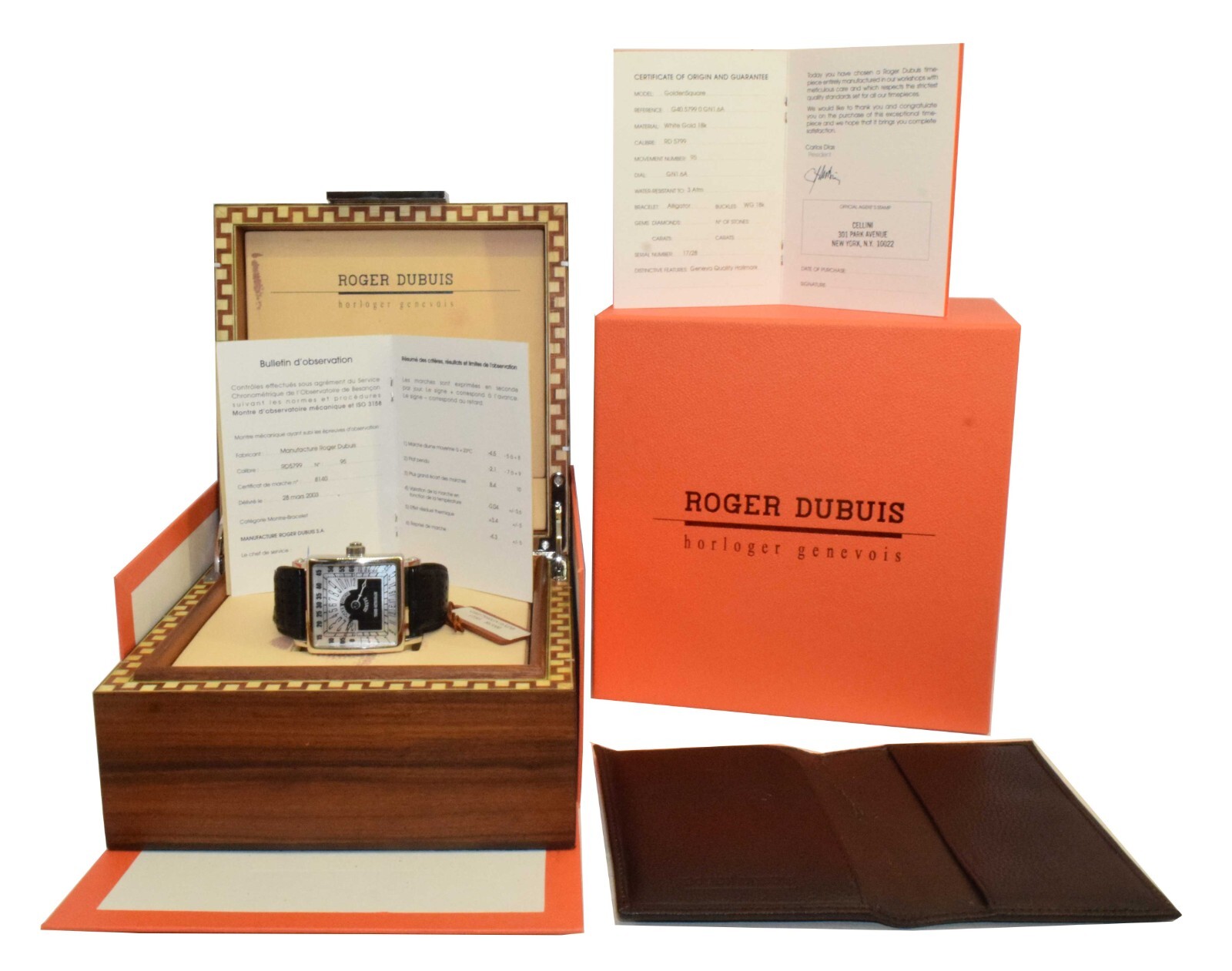 Roger Dubuis Golden Square Triple Retrograde 18k White Gold Mens 40mm Watch G40