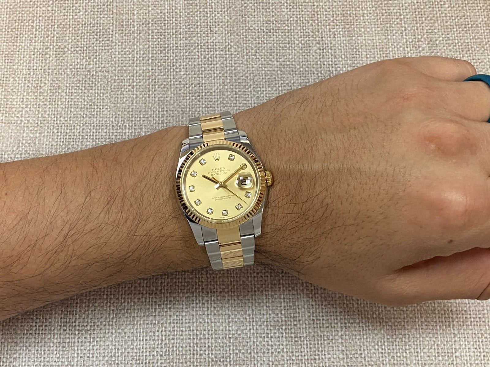 Rolex Datejust 18k Yellow Gold/Steel Champagne Diamond Dial 36mm Watch D 116233 Rolex Datejust 18k Yellow Gold/Steel Champagne Diamond Dial 36mm Watch D 116233