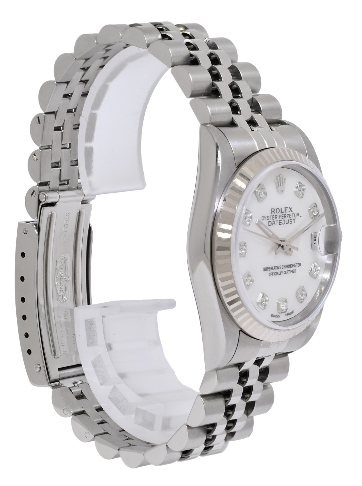 Rolex Datejust 31 Steel 18k White Gold Bezel MOP w/Dia Dial Ladies Watch A 78274