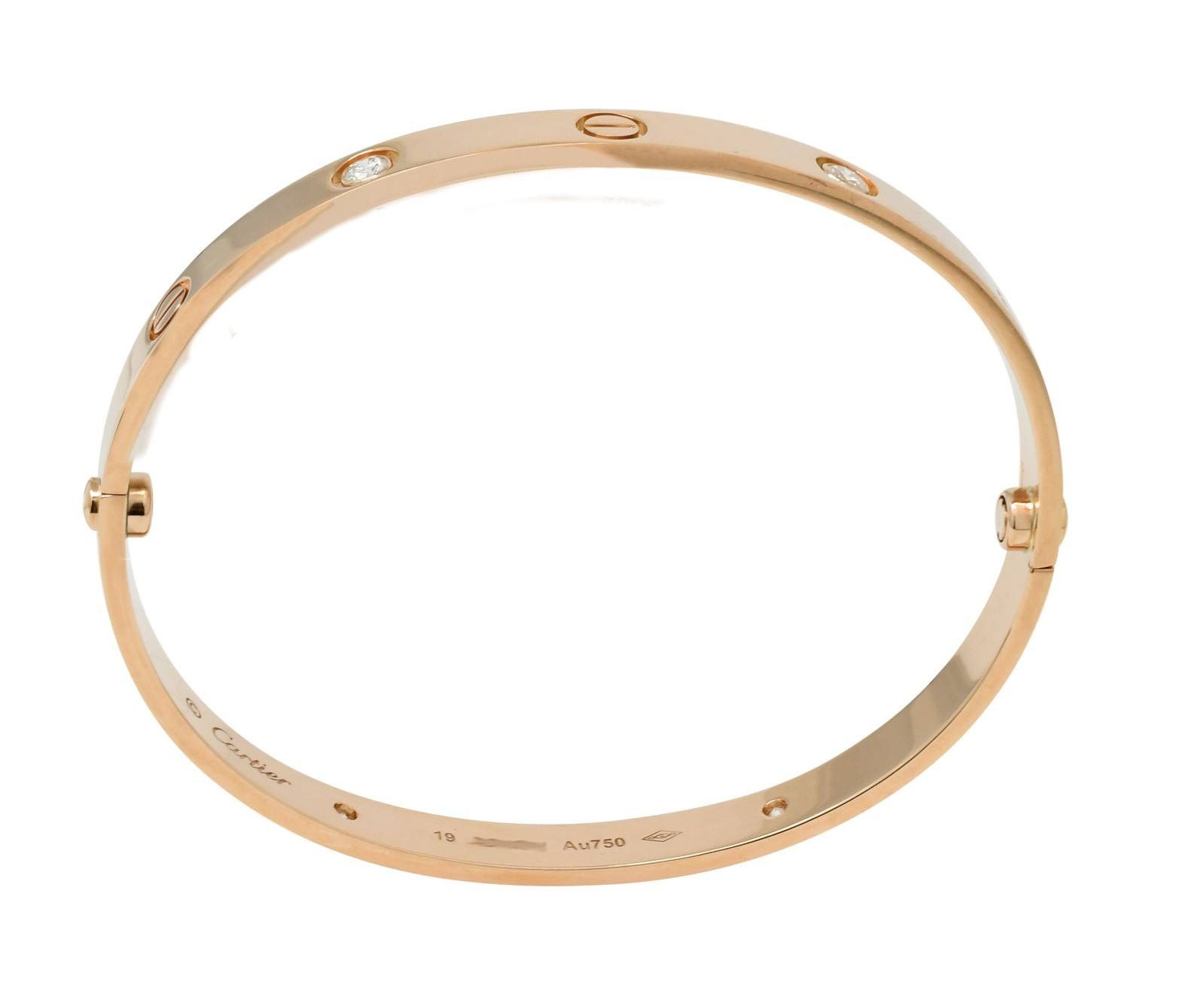 Cartier Love Bracelet 4 Diamond 18k Rose Gold Size 19 +Box B6069919 Cartier Love Bracelet 4 Diamond 18k Rose Gold Size 19 +Box B6069919