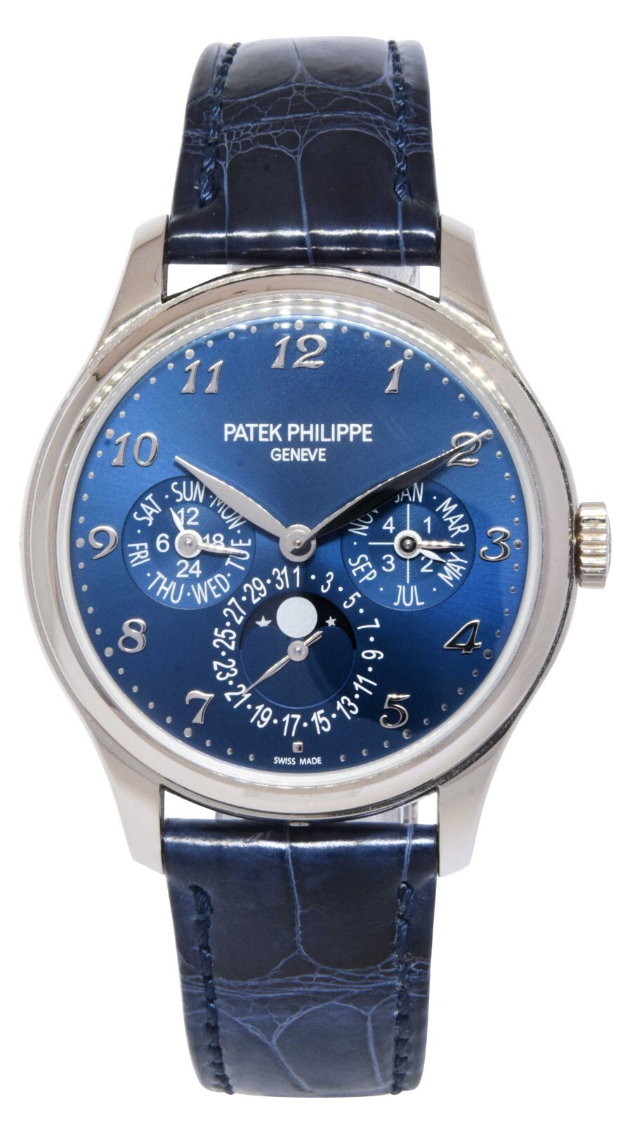Patek Philippe Perpetual Calendar White Gold Blue Dial Mens 39mm Watch B/P 5327g