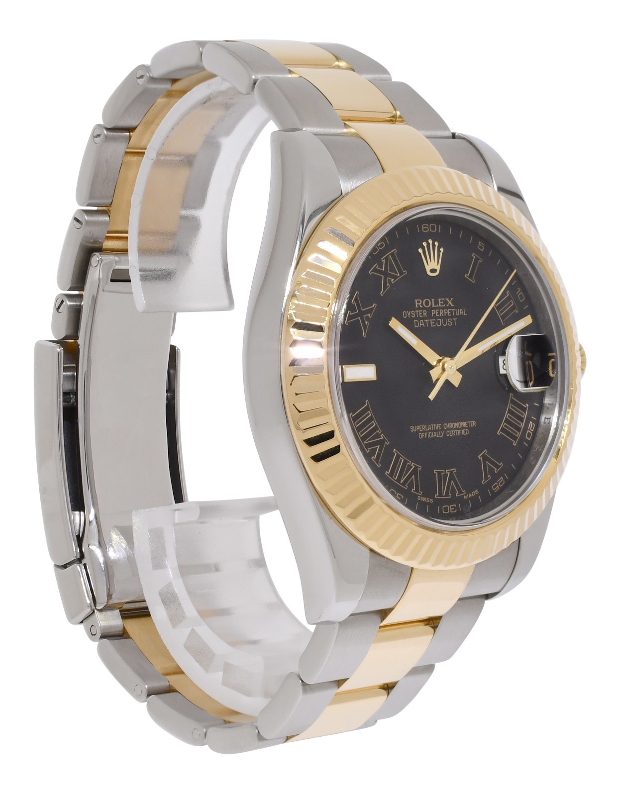 Rolex Datejust II 18k Yellow Gold/Steel Black Roman Dial Mens 41mm Watch 116333