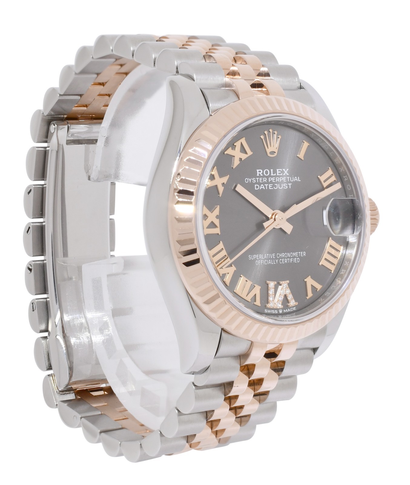 Rolex Datejust 31 18k Rose Gold/Steel Slate Gray Diamond VI Ladies Watch 278271