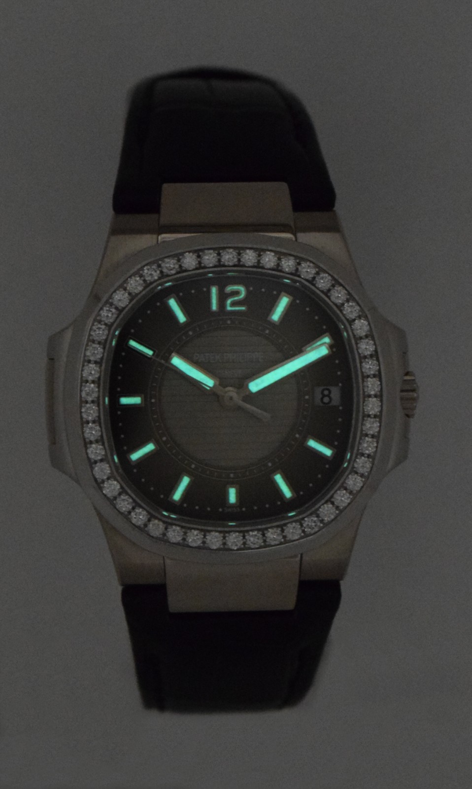 Patek Philippe Nautilus 7010 18k White Gold & Diamond Gray Ladies Watch 7010G