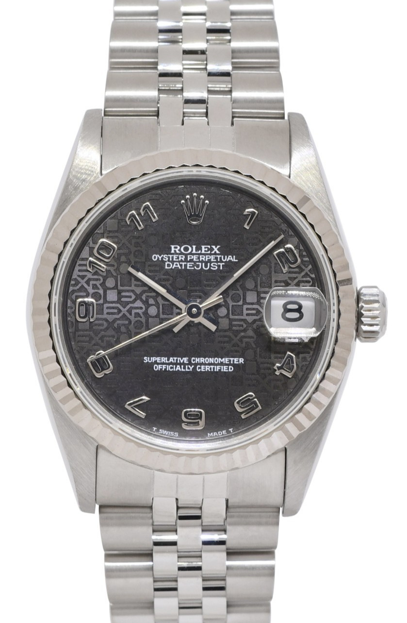 Rolex Datejust Steel 18k White Gold Bezel Black Jubilee Dial 31mm Watch U 68274
