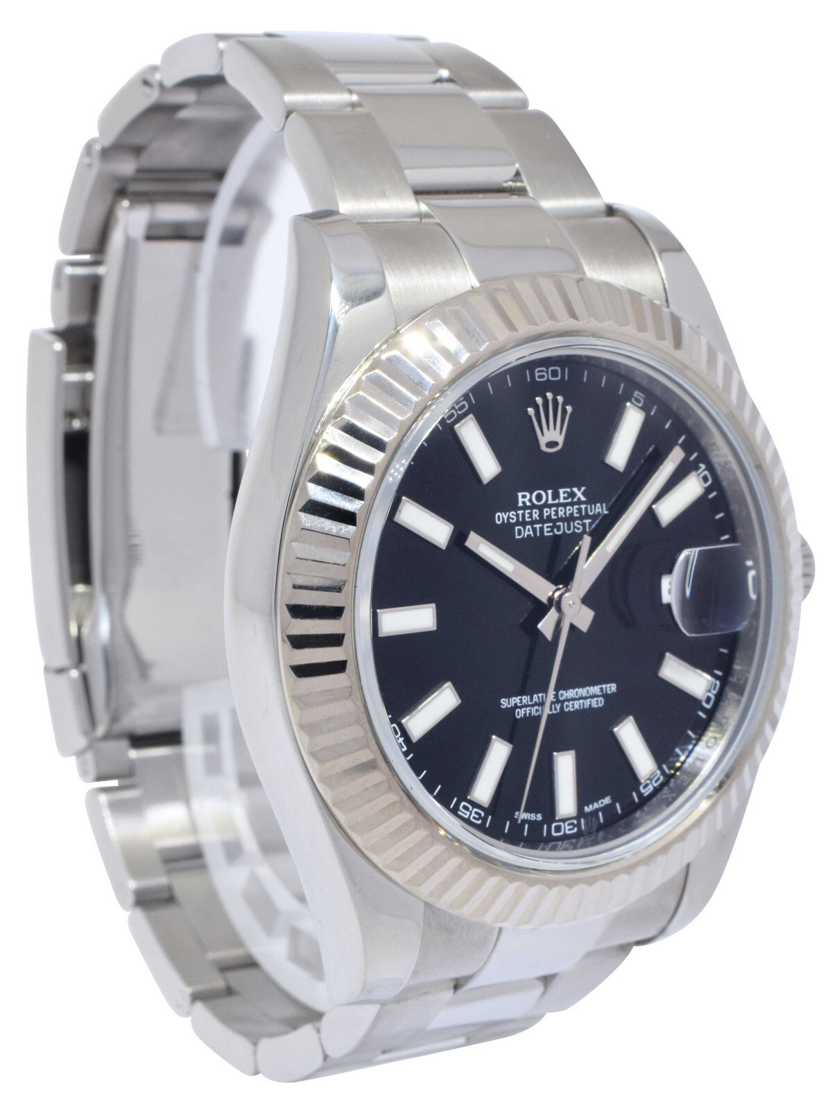 Rolex Datejust II Steel & 18k White Gold Bezel Black Dial Mens 41mm Watch 116334