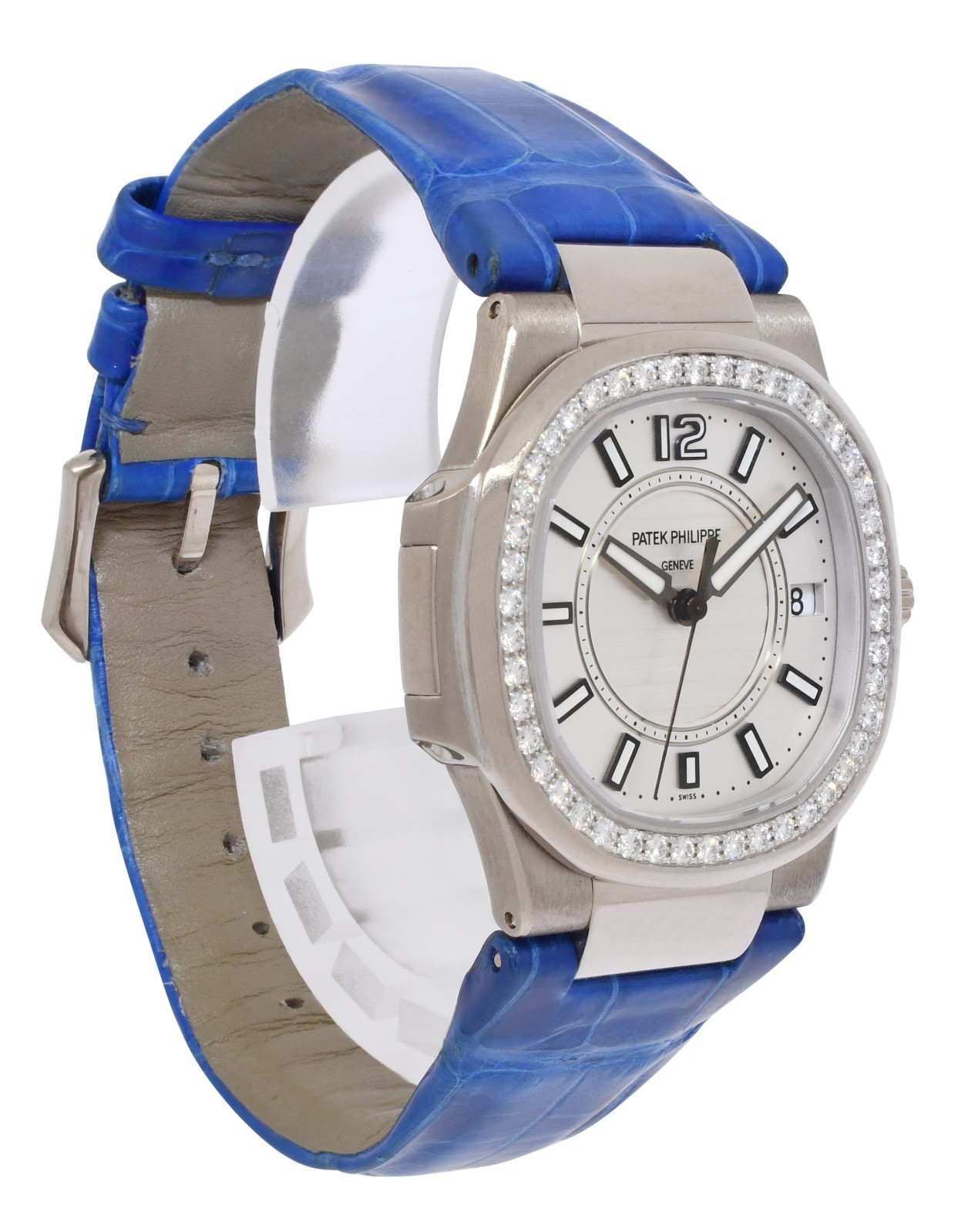 Patek Philippe Nautilus 7010 18k White Gold & Diamond Silver Ladies Watch 7010G