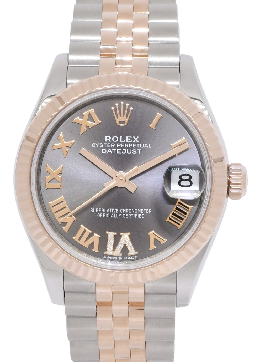 Rolex Datejust 31 18k Rose Gold/Steel Slate Gray Diamond VI Ladies Watch 278271